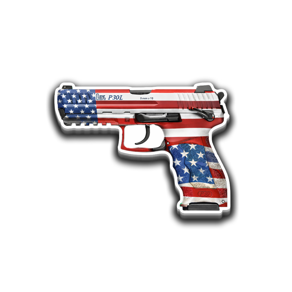 HK P30L Patriot Sticker 4 Inch Vinyl Decal John Wick Gun Safe Pistol