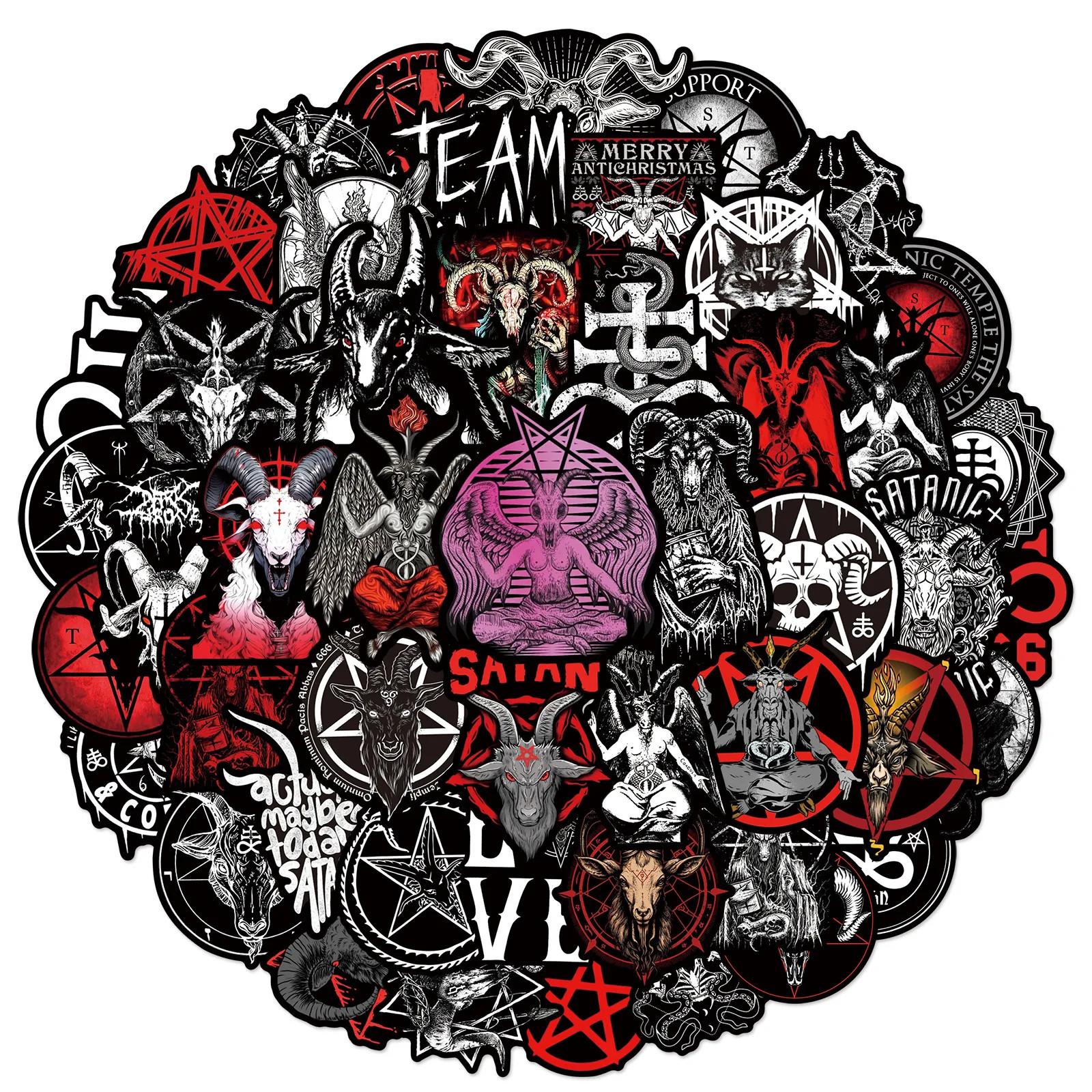 50PC Satanic Symbol Stickers Gothic Occult Baphomet Vinyl Decal Pack 2 Inch