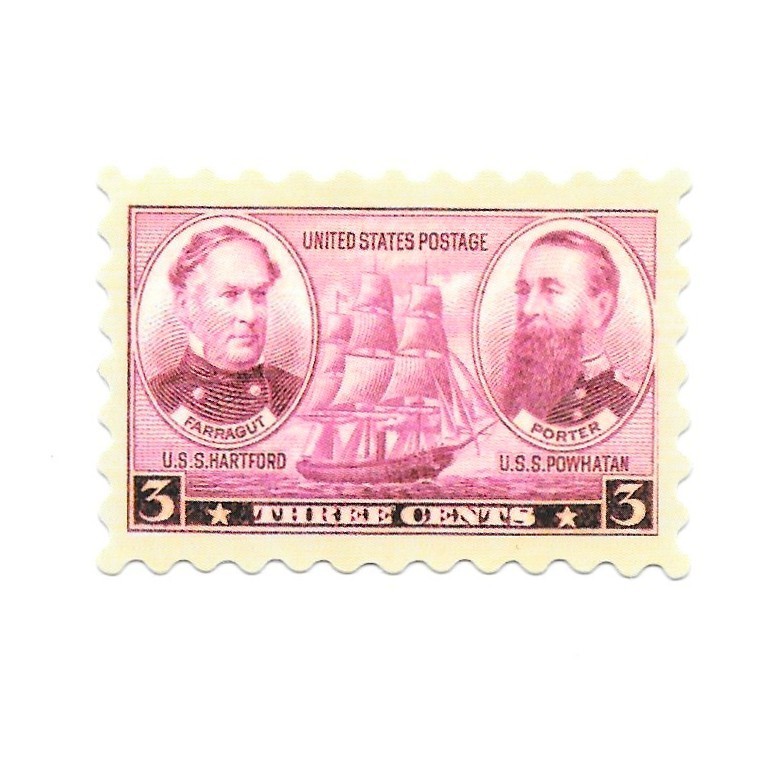 Vintage US Navy Stamp Sticker Farragut Porter Civil War Ships 3c Vinyl Decal