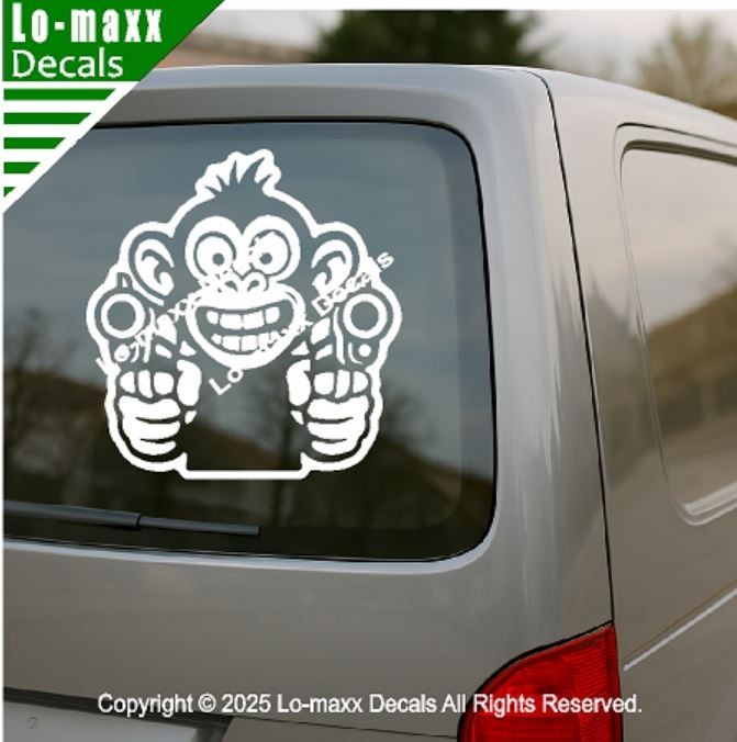 Monkey With Guns Die Cut Sticker Vinyl Decal For Car Fridge Locker Laptop