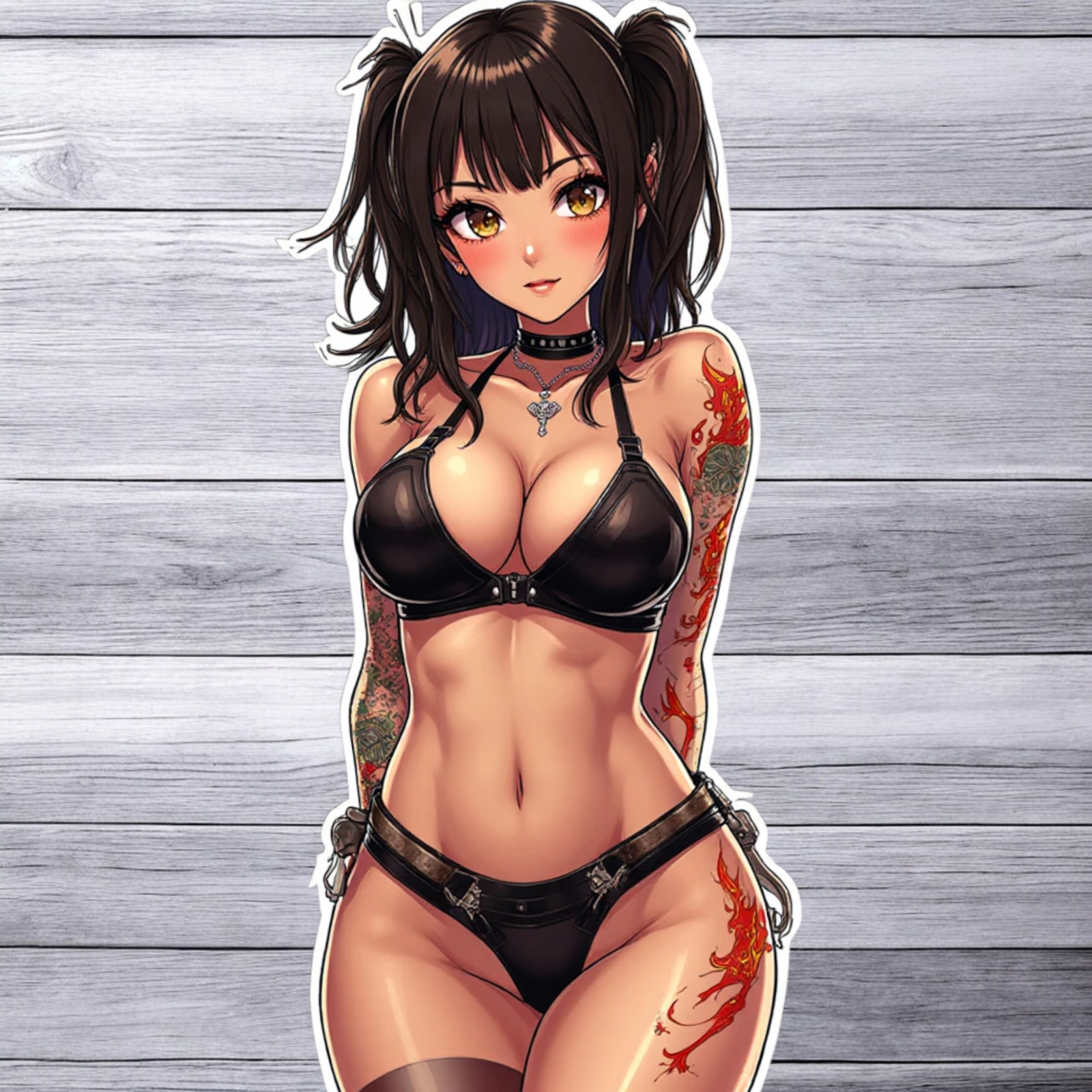 Pinup girl sticker vinyl decal sexy anime biker girl in black lingerie art