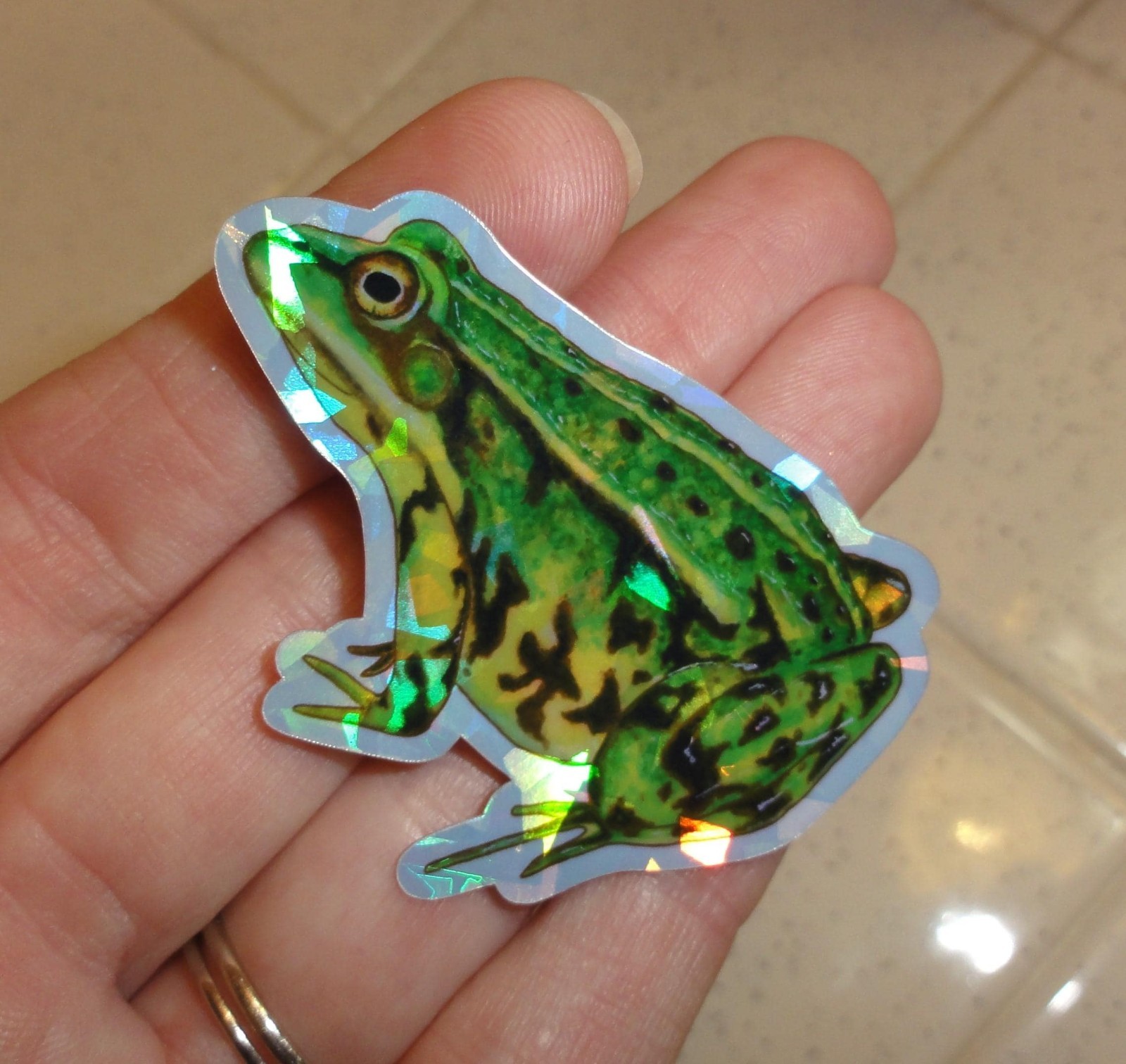 Leopard Frog Sparkle Sticker holographic finish unique handmade decal