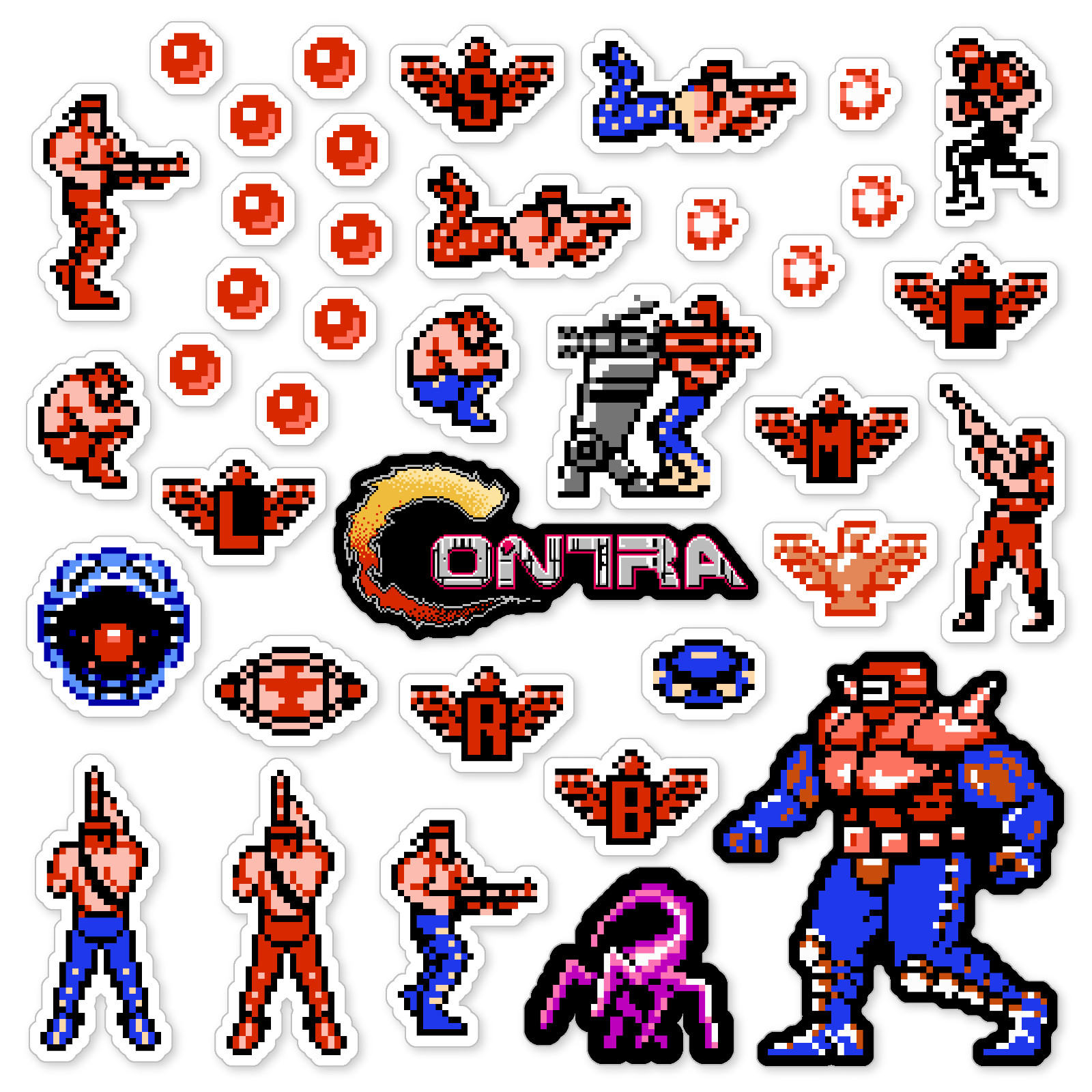 Contra Stickers Nintendo NES Pixel Art 38 Sticker Pack