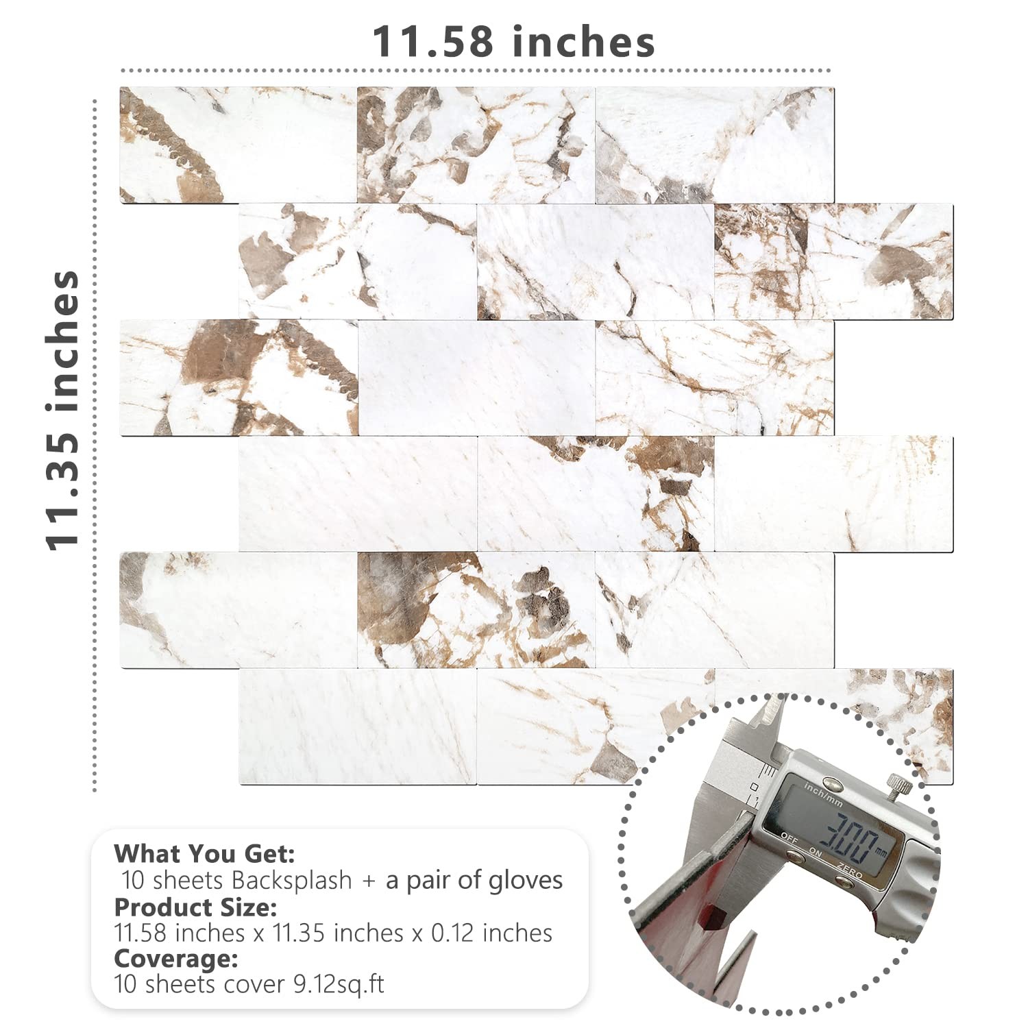 10 Sheets Peel and Stick Backsplash, Aluminum Composite 3D Wall Panel, Belgiu…