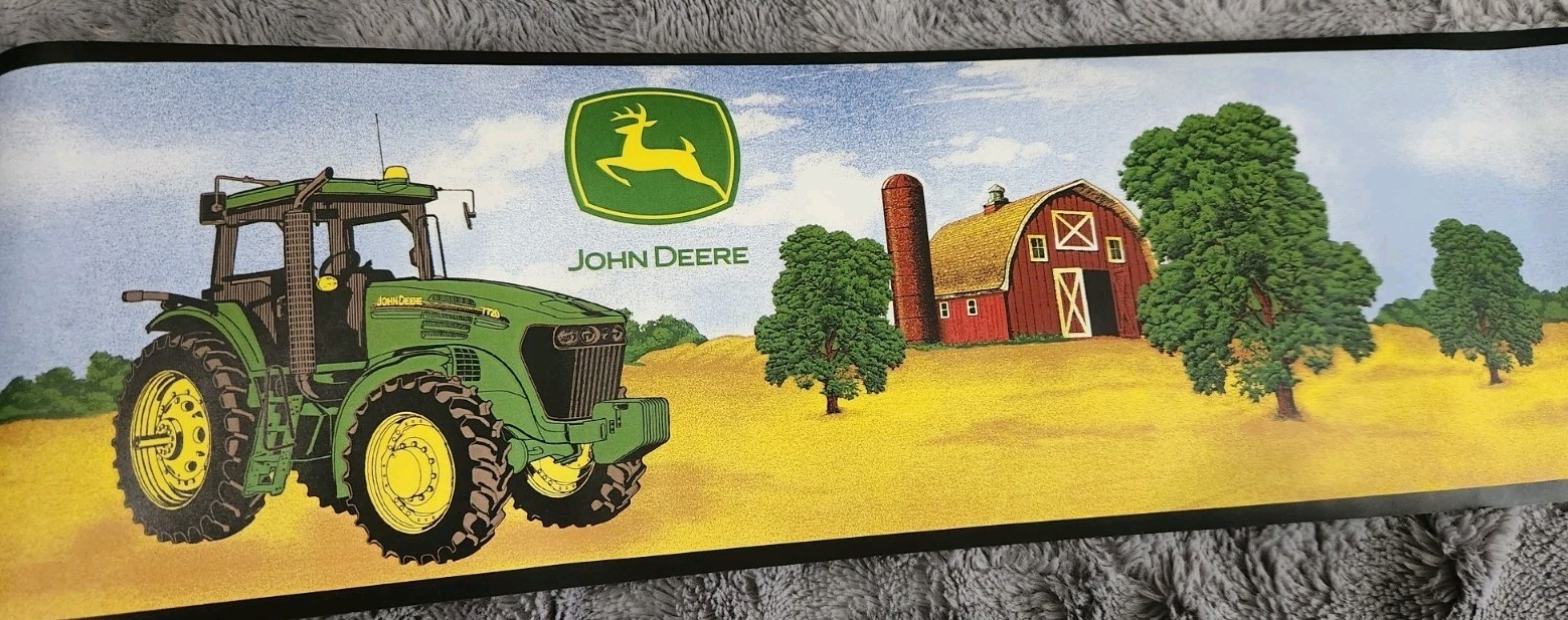 JOHN DEERE contemporary wall paper border 5yds TRACTOR farm vinyl wallpaper RARE