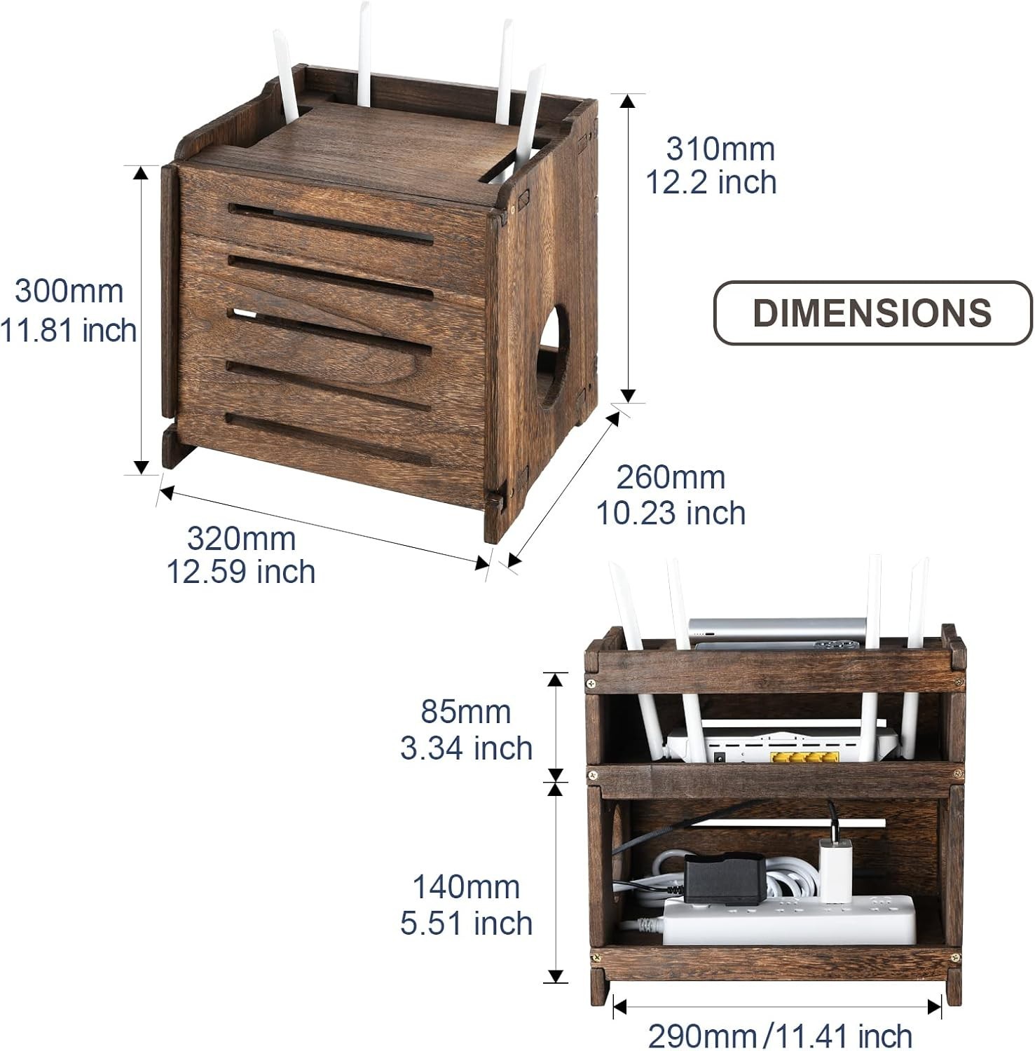 Wooden Wireless WiFi Router Storage Box Modem Router Cover Wood Shelf Power S…
