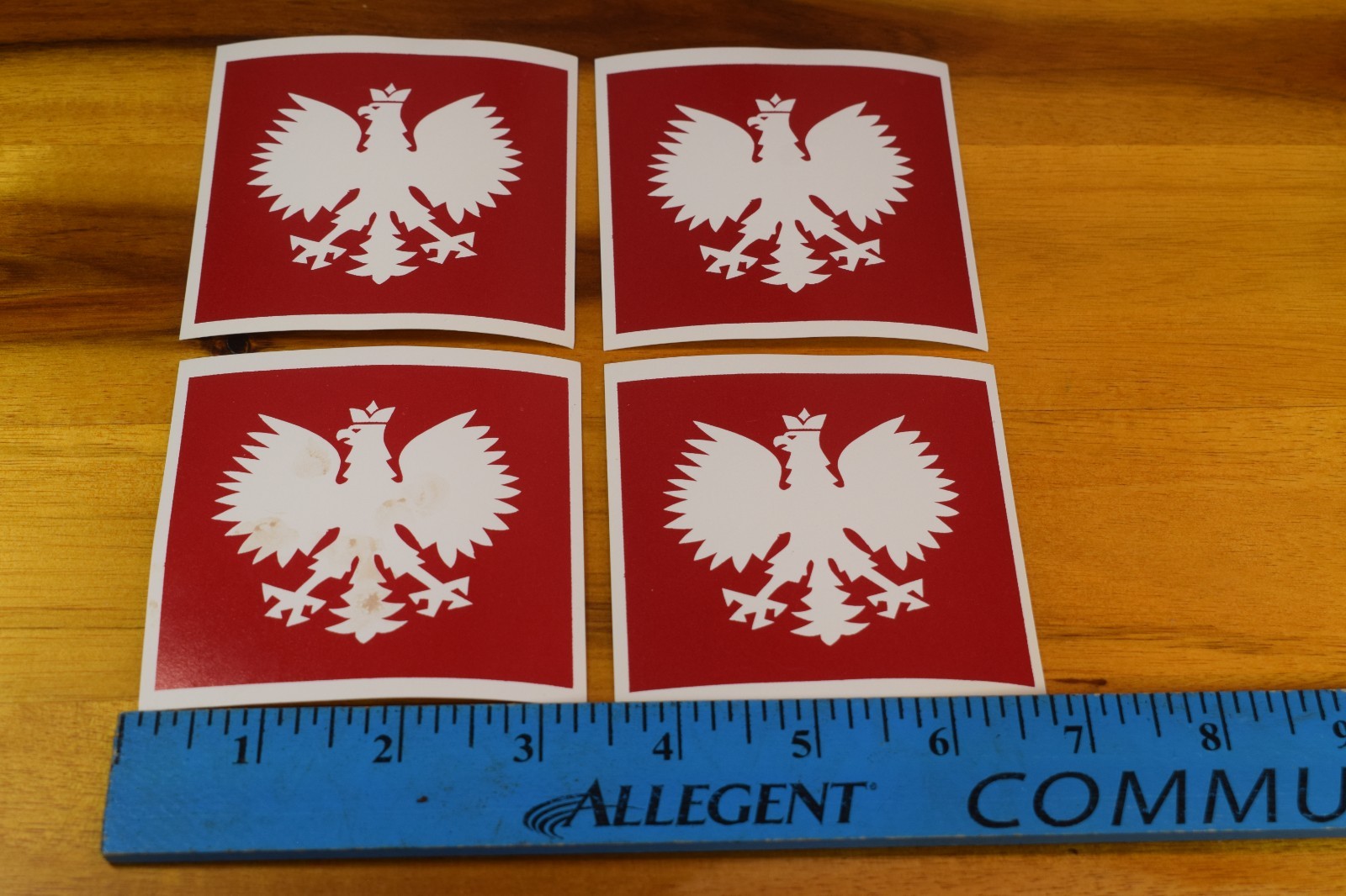 Set of 4 Vintage Poland White Eagle Stickers Fasson Crack'n Peel Plus 3in X 3in