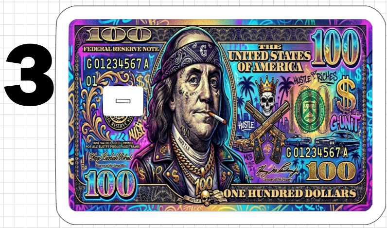 Art 100 Dollar Bill Gift Credit Debit ATM Card Skin Sticker Cutesy Gangster USA