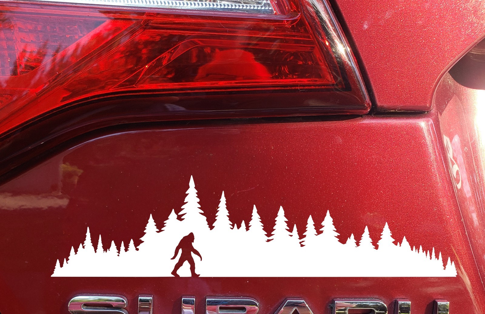 Bigfoot Sasquatch Among Trees Vinyl Decal | Adventure Car Truck SUV Badge Accent