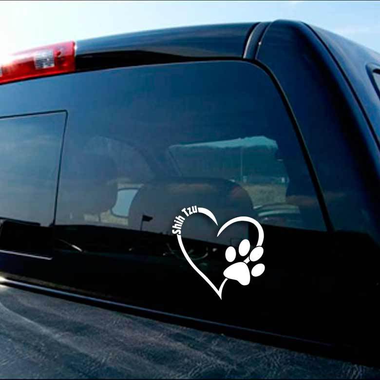 Shih Tzu Dog Love Decal Paw Heart Sticker Car Laptop Puppy Animal Rescue