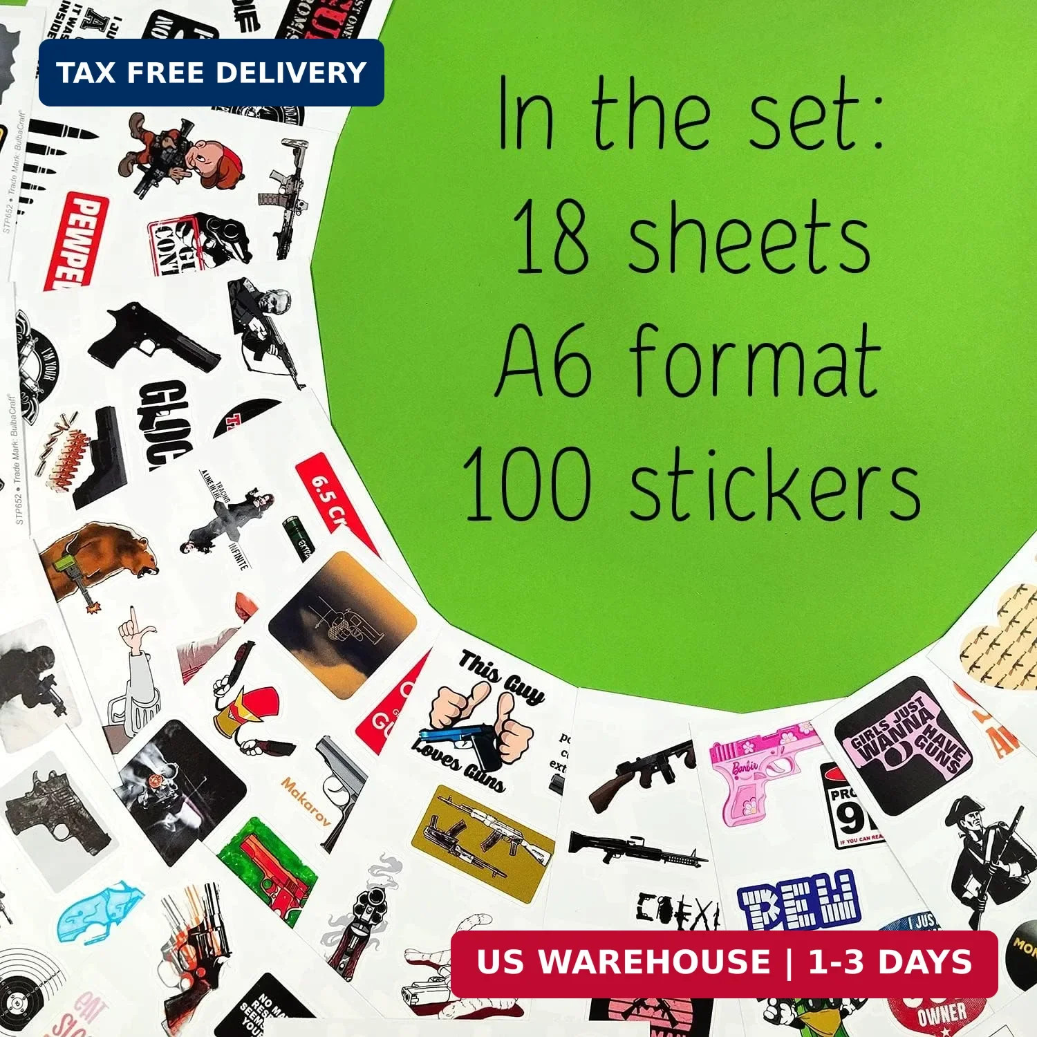 BulbaCraft 100Pcs Funny Gun Stickers, Firearm Stickers, Guns and Ammo Decals, Ta