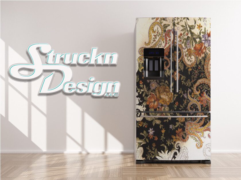 Vintage Brown Floral Flower Gold Beige Fridge Freezer Wrap Side Door Vinyl Decal