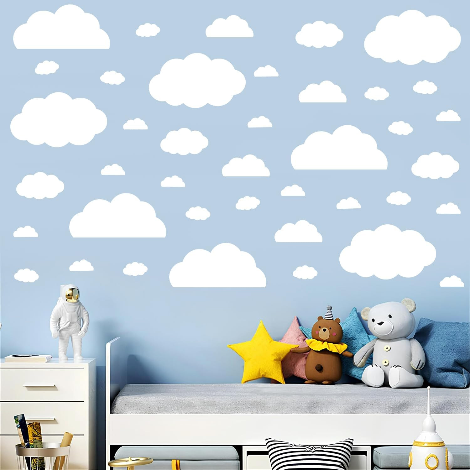 Cloud Wall Decals – 40 Peel and Stick Clouds Stickers – Assorted Shapes and Size