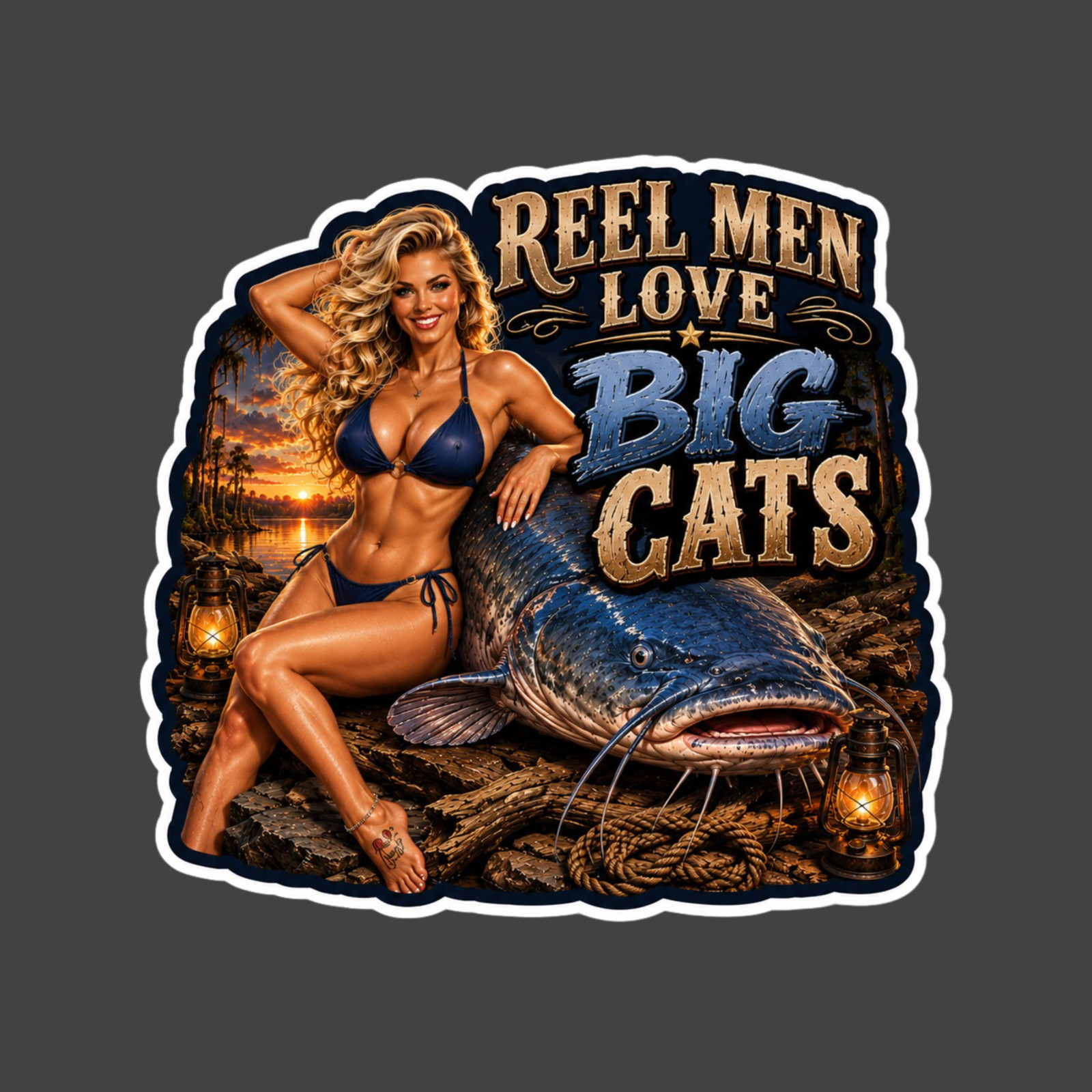 Catfish Sticker Vinyl Decal Reel Men Love Big Cats Fishing Fisherman Humor