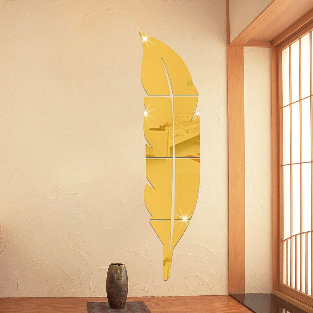 US 3D DIY Removable Home Mirror Wall Stickers Decal Art Room Decor Feather