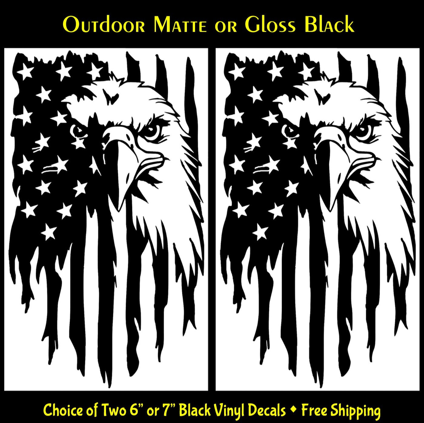Eagle American Flag Graphic Two Gloss or Matte Outdoor Black Vinyl Decal Vehicle