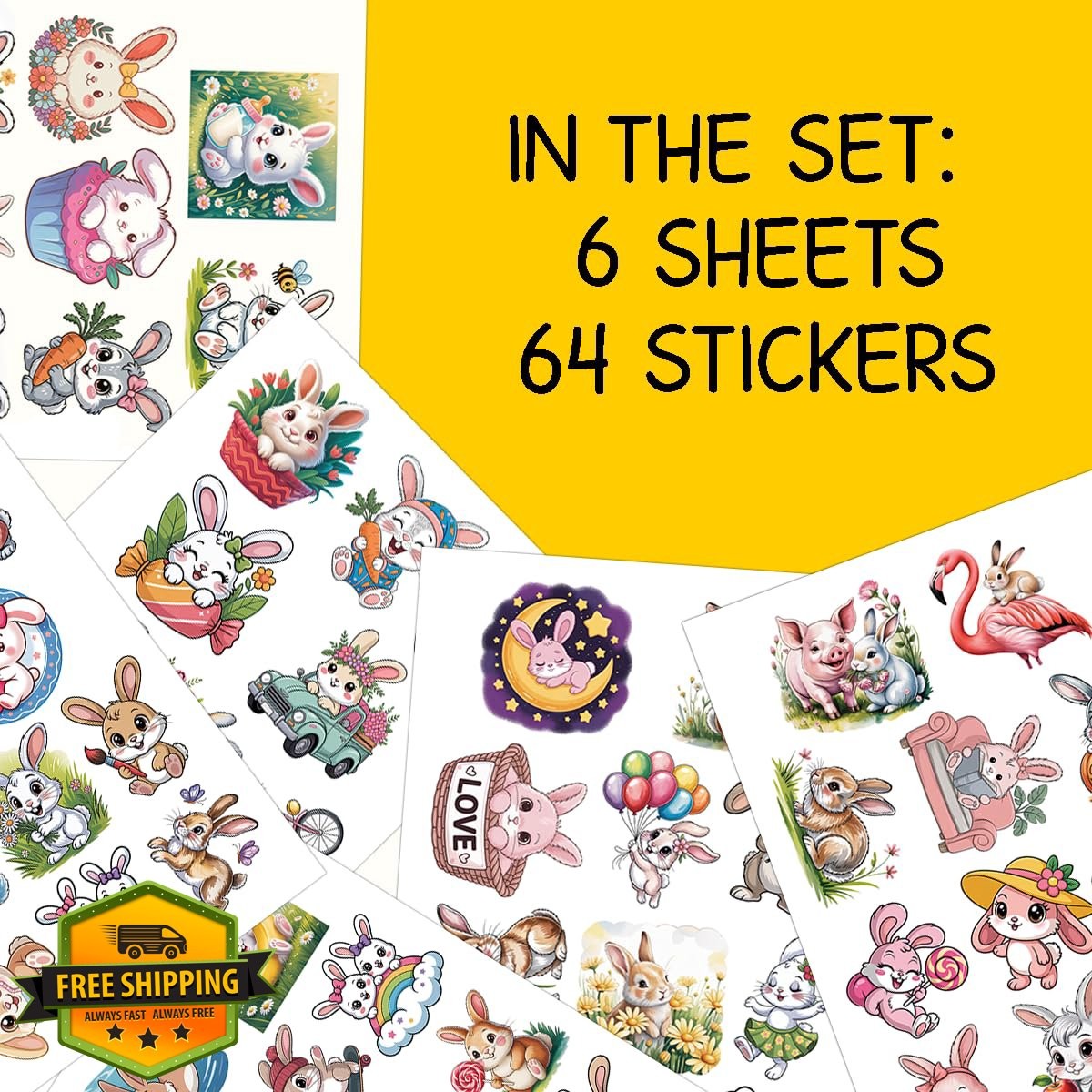 Generic 64Pcs bunny stickers vinyl