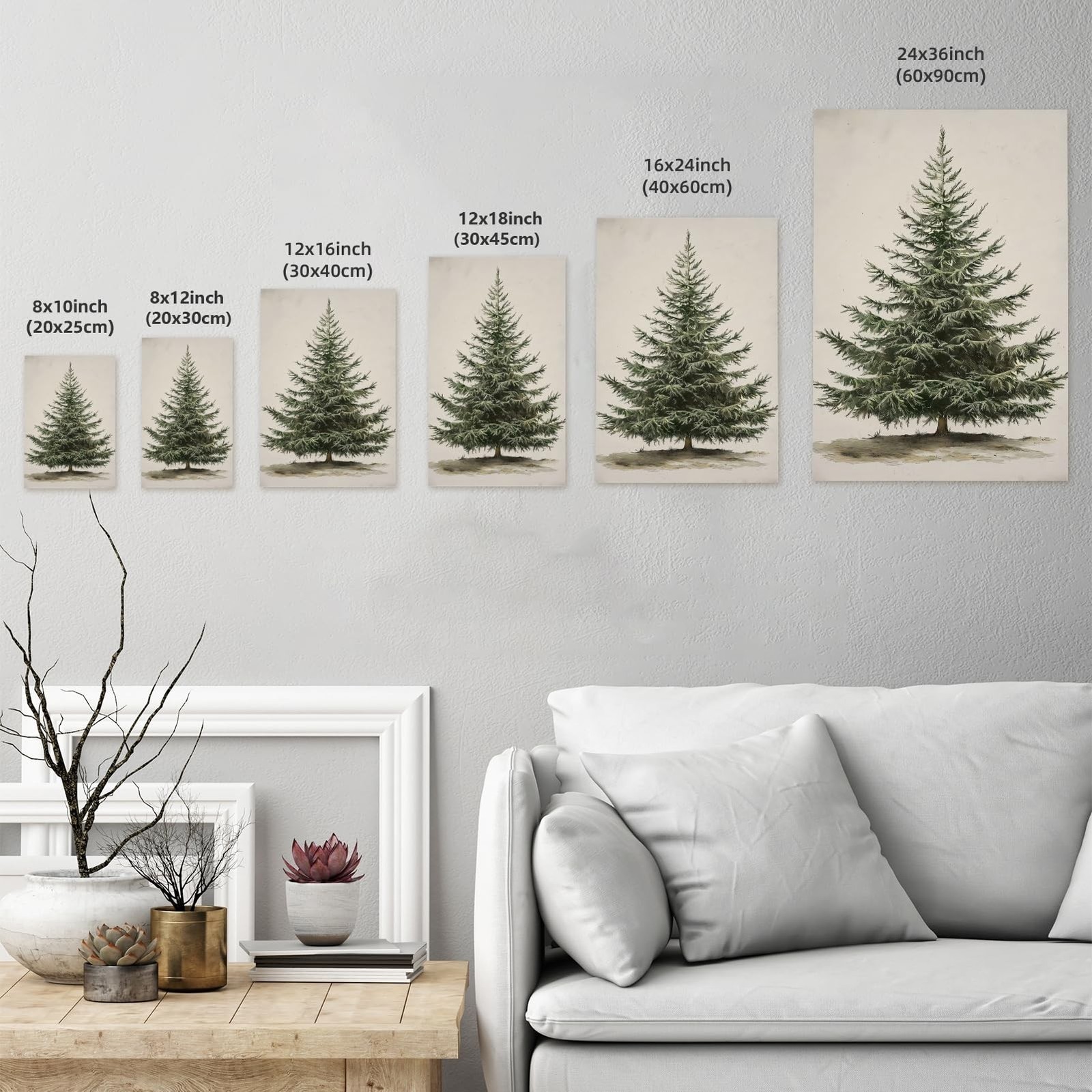Yermidi Vintage Christmas Tree Wall Art Green Neutral Pine Tree Poster Rustic…
