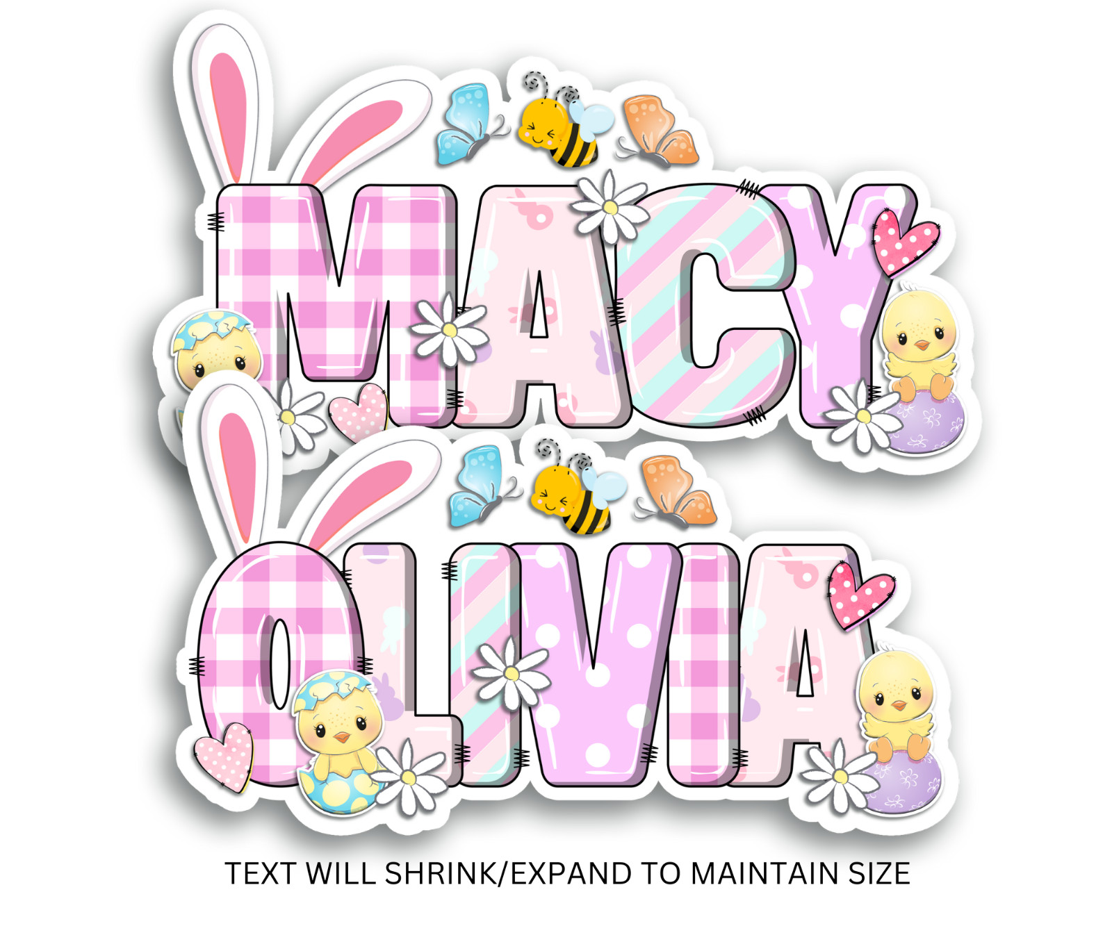 Personalized Easter Bunny Name Sticker, Cute Spring Vinyl Decal, Basket Tag Gift