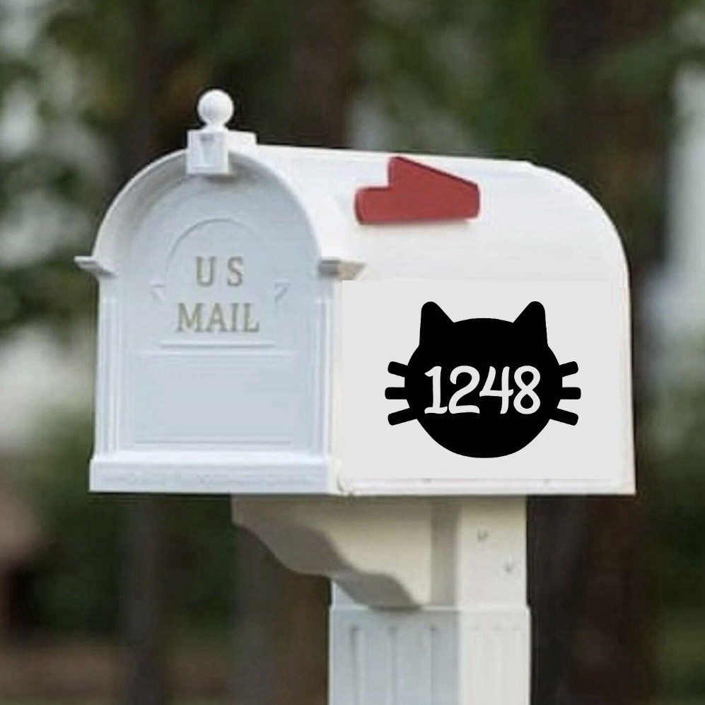 Set of 2 Cat Vinyl Decals for Mailbox Personalized with Address Street Number