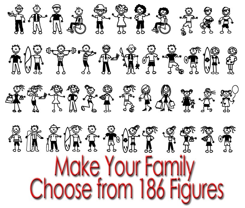 FAMILY FIGURES MOM DAD KIDS PETS CUSTOM CAR WIDOW VINYL DECAL STICKER (FS-11)
