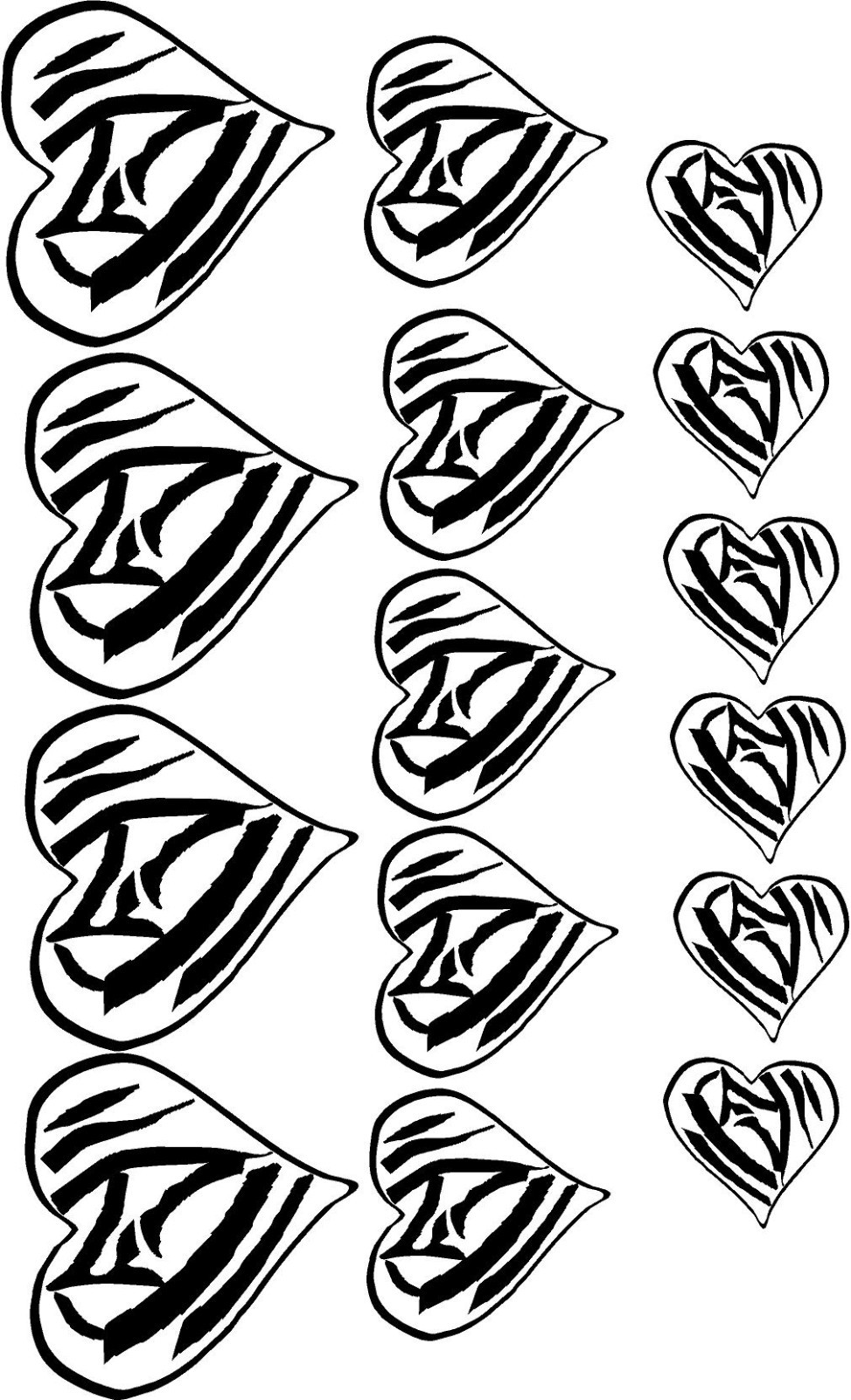 Zebra Hearts in wall vinyl teen tween animal print girls bedroom decor decal art