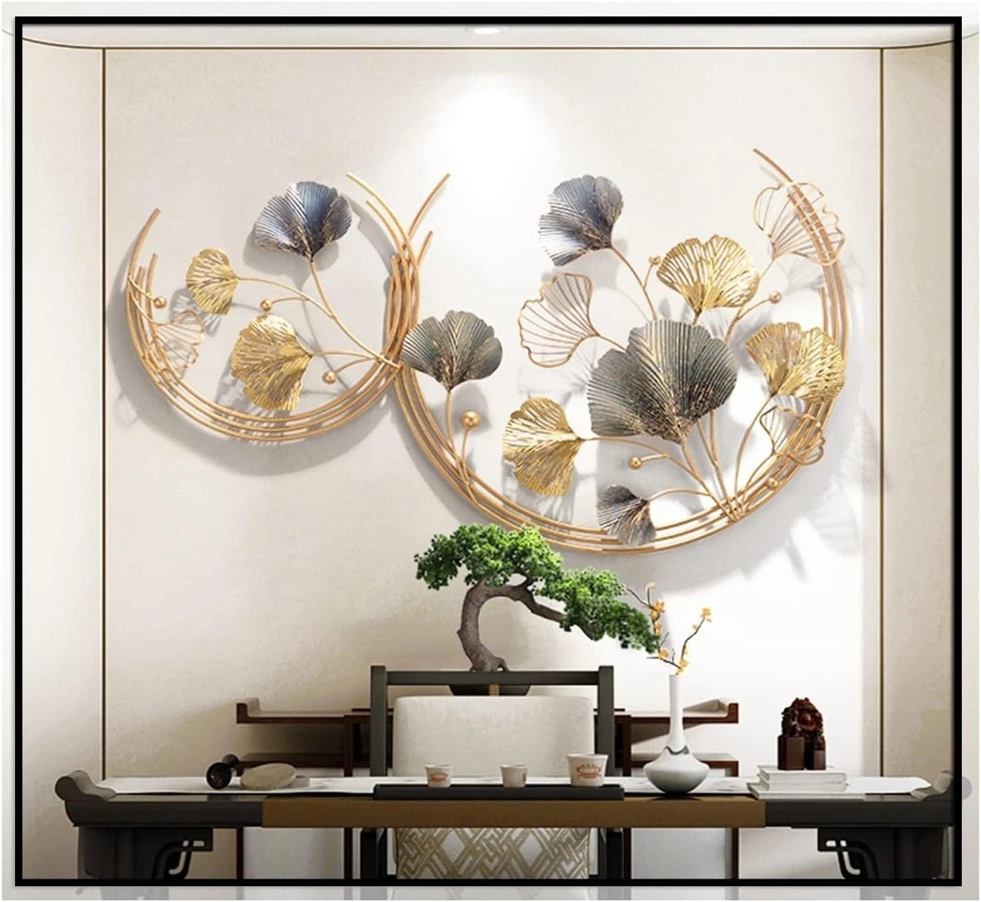 Elegant 3D Golden Ginkgo Leaf Wall Sculpture Set – Handmade Metal Art Decor