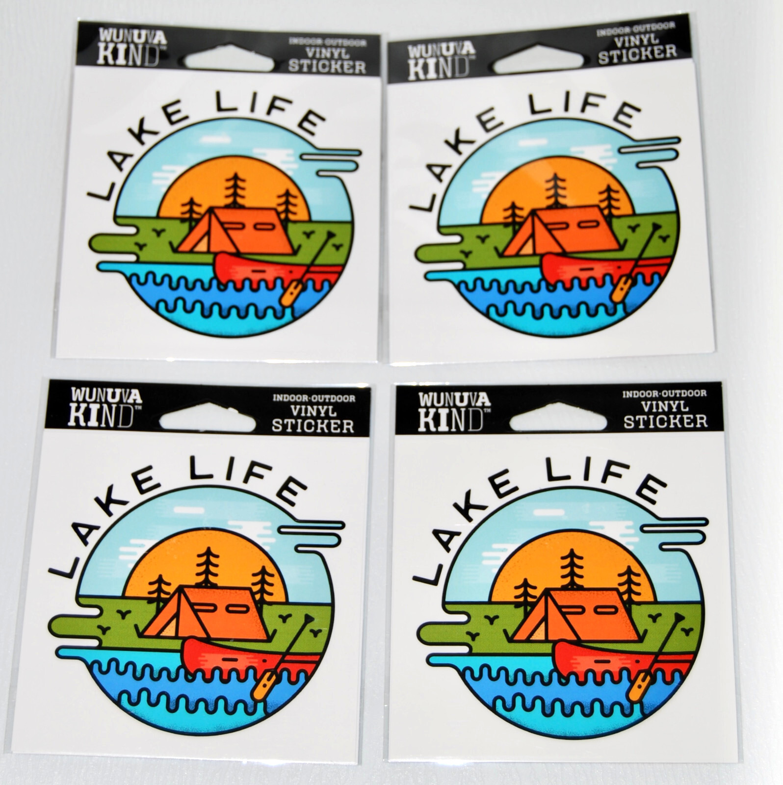 Lot of 4 Wunuva Kind Indoor-Outdoor Multicolor LAKE LIFE Vinyl Sticker