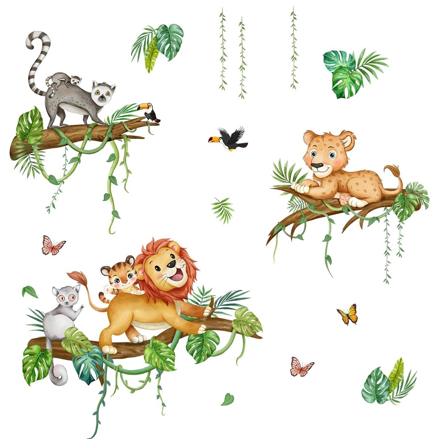 Jungle Animals Wall Stickers Safari Animals on The Tree Branches Wall Decals …