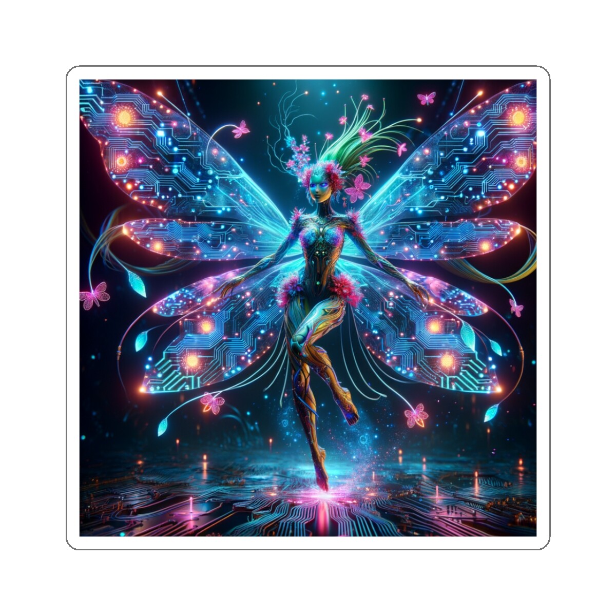 Sticker Radiant Cybernetic Fairy Digital Art 2×2 3×3 4×4 6×6