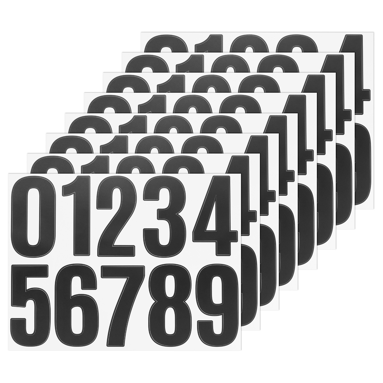8 Sheets Numeric Stickers 4" Vinyl Stickers with Numbers 0 to 9 [80pcs Black]