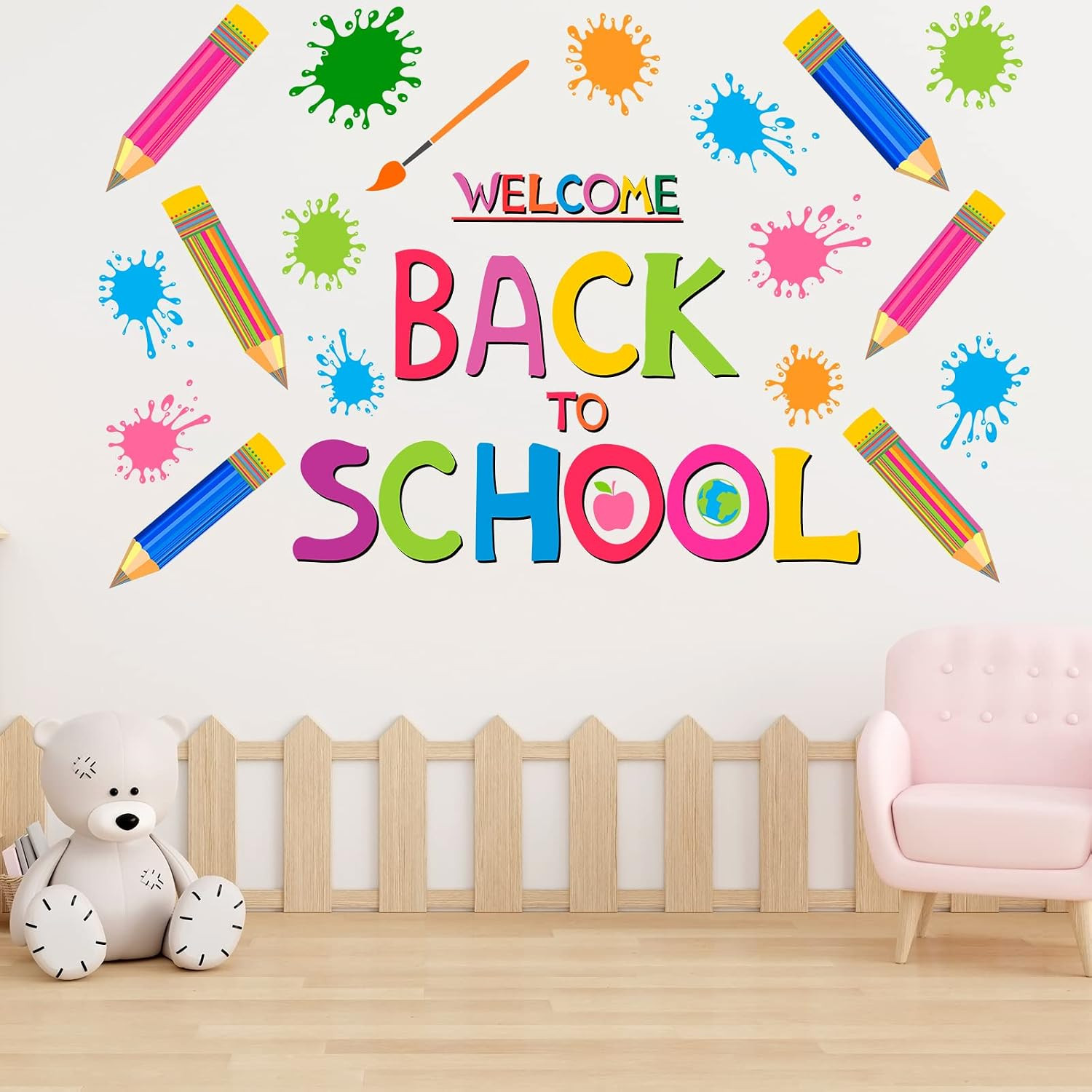 Colorful Crayon Wall Decals Peel and Stick for Playroom Nursery