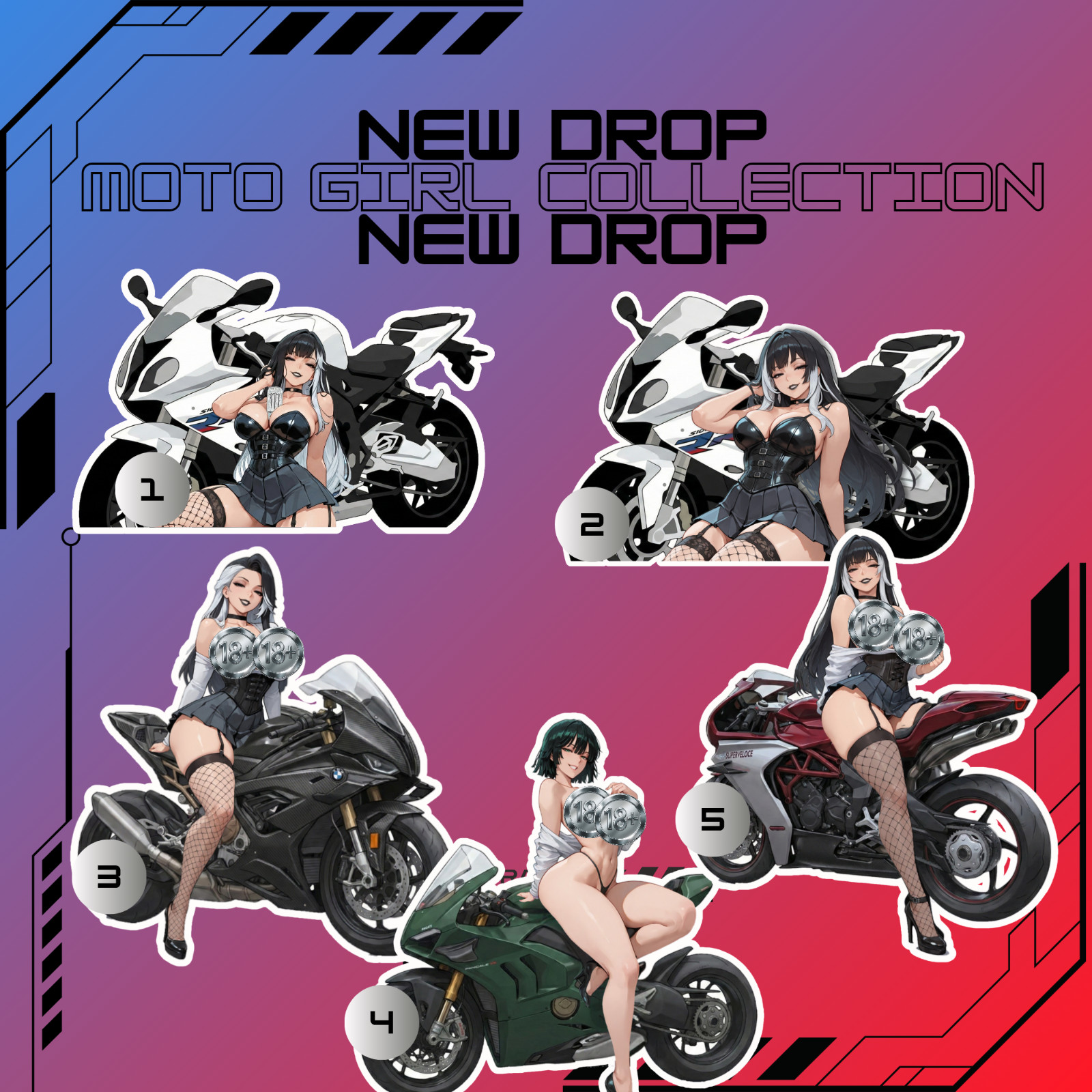 Motorcycle Goth Girl Sticker Decals | 3" X 4"
