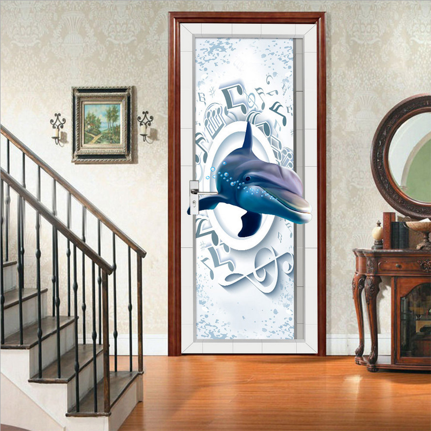 3D Wall Art Dolphin Skull Ocean Door Sticker PVC Decal Self-adhesive Wrap Mural