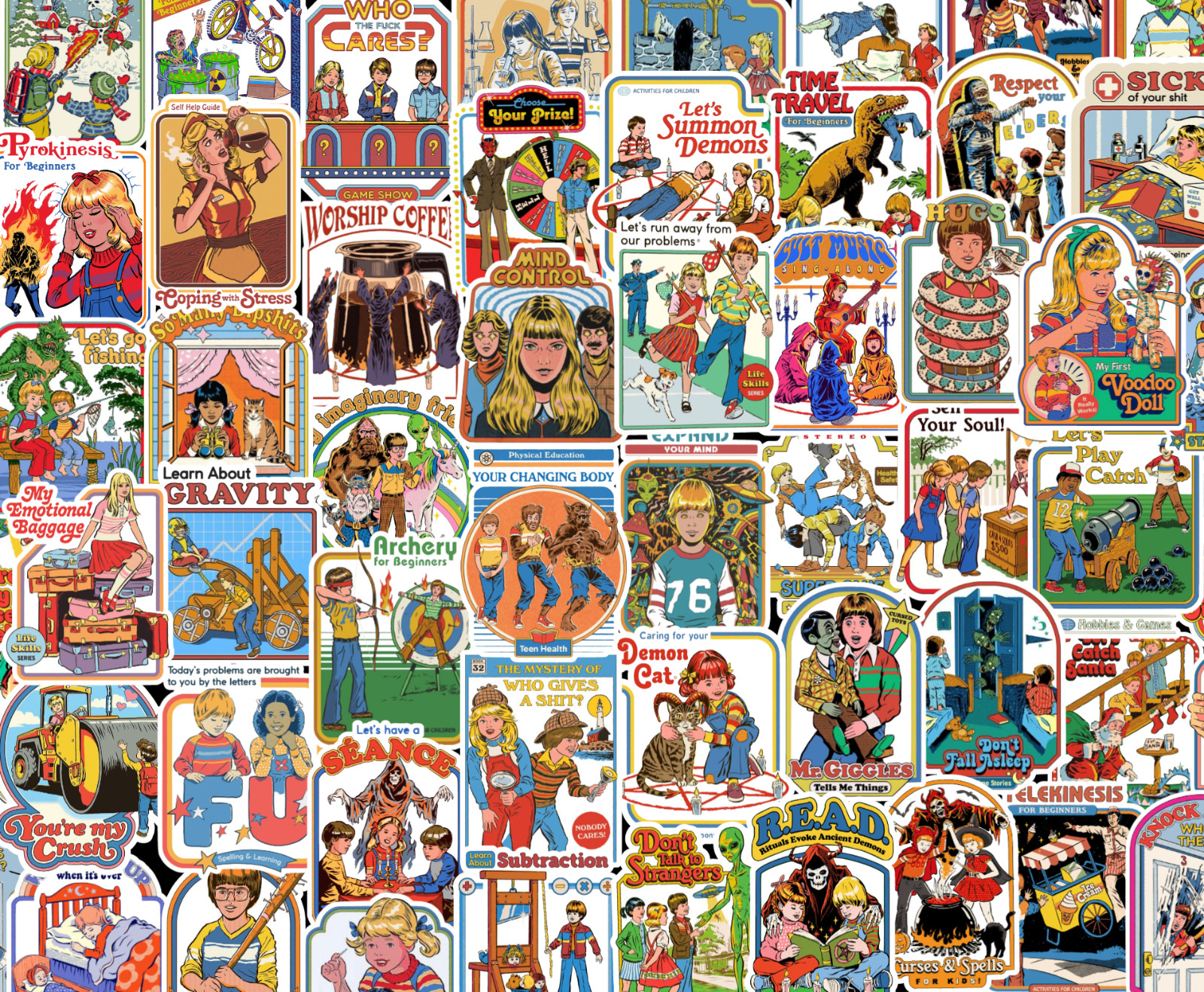 25/50 Funny Steven Rhodes Art Sticker Pack – Waterproof Vinyl – Retro Humor