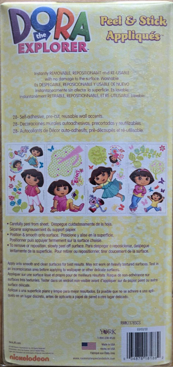 Dora the Explorer Wall Stickers Peel & Stick Appliques Kids Room Nickelodeon