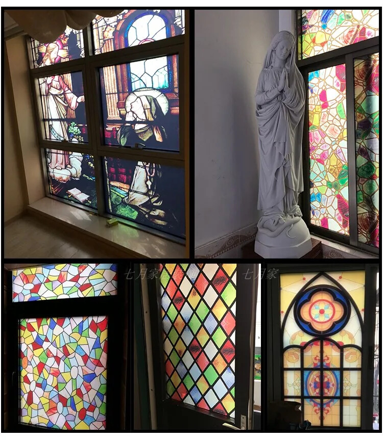 Vintage Static Cling Privacy Stained Window Film Opaque Frosted Glass Sticker