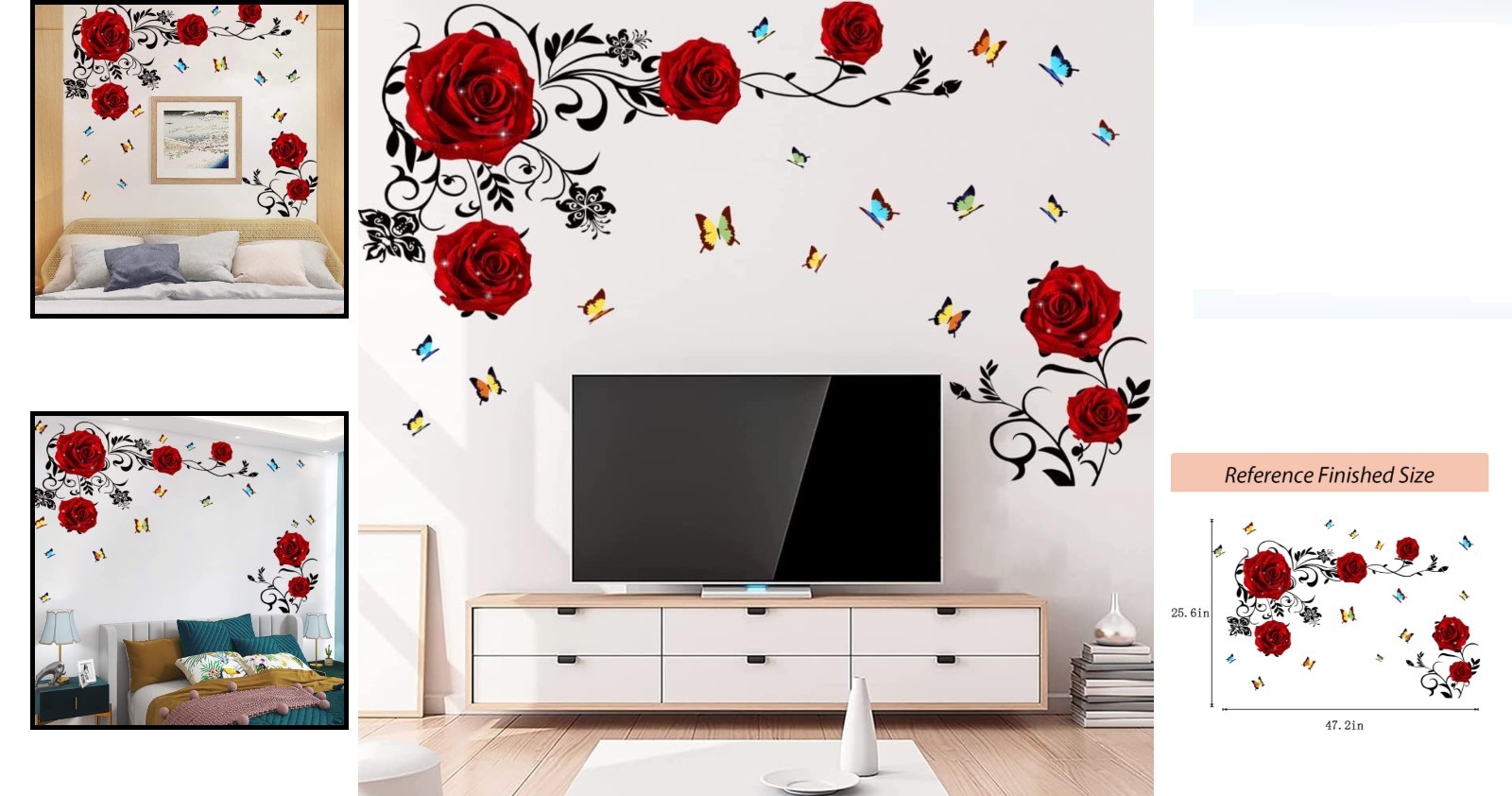 Red Rose Wall Stickers Floral Vinyl Decal for Bedroom Living Room Reusable