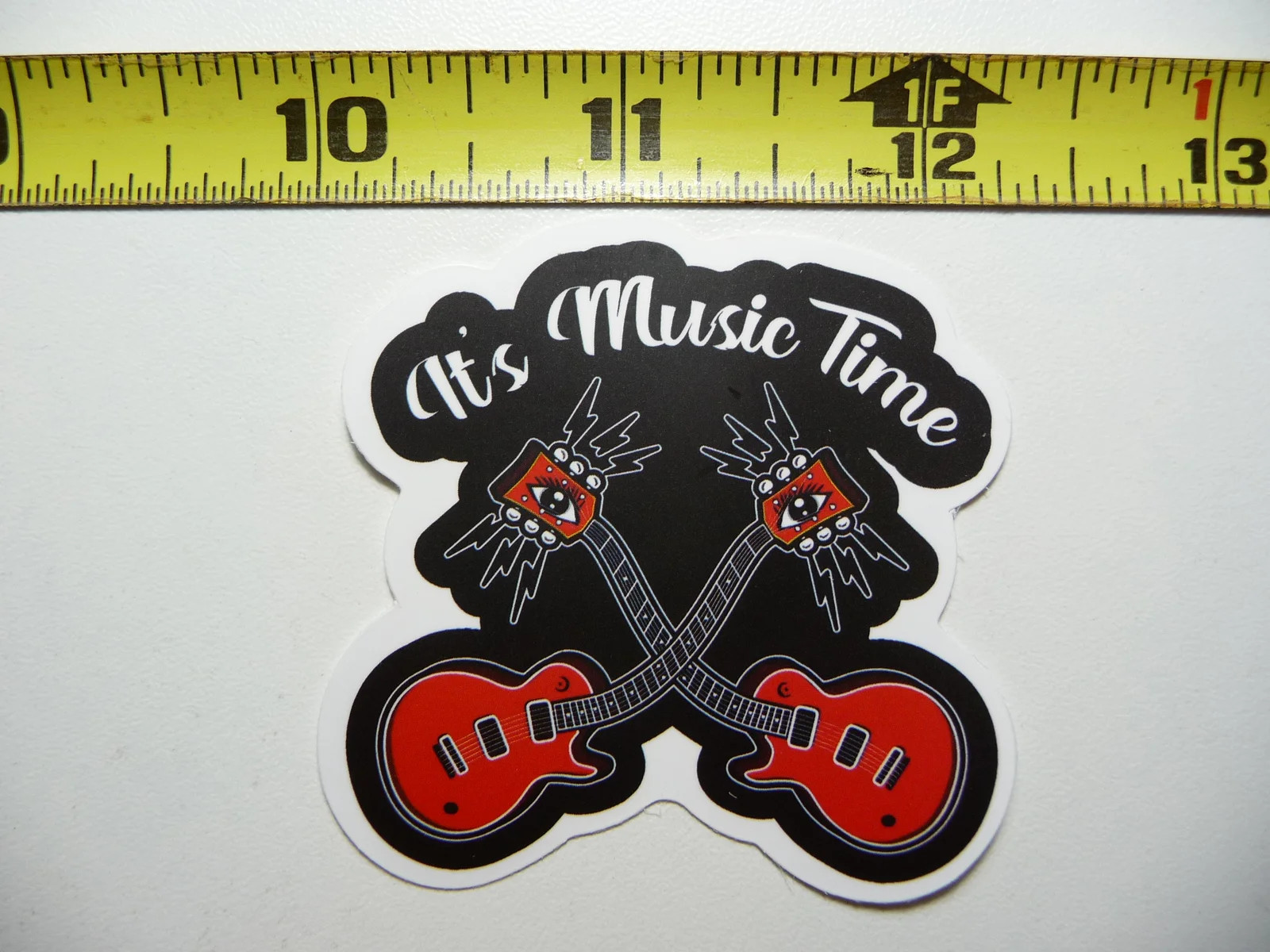 IT'S MUSIC TIME CROSSED GUITARS SMALL STICKER DECAL BAND SONGS MUSICIAN