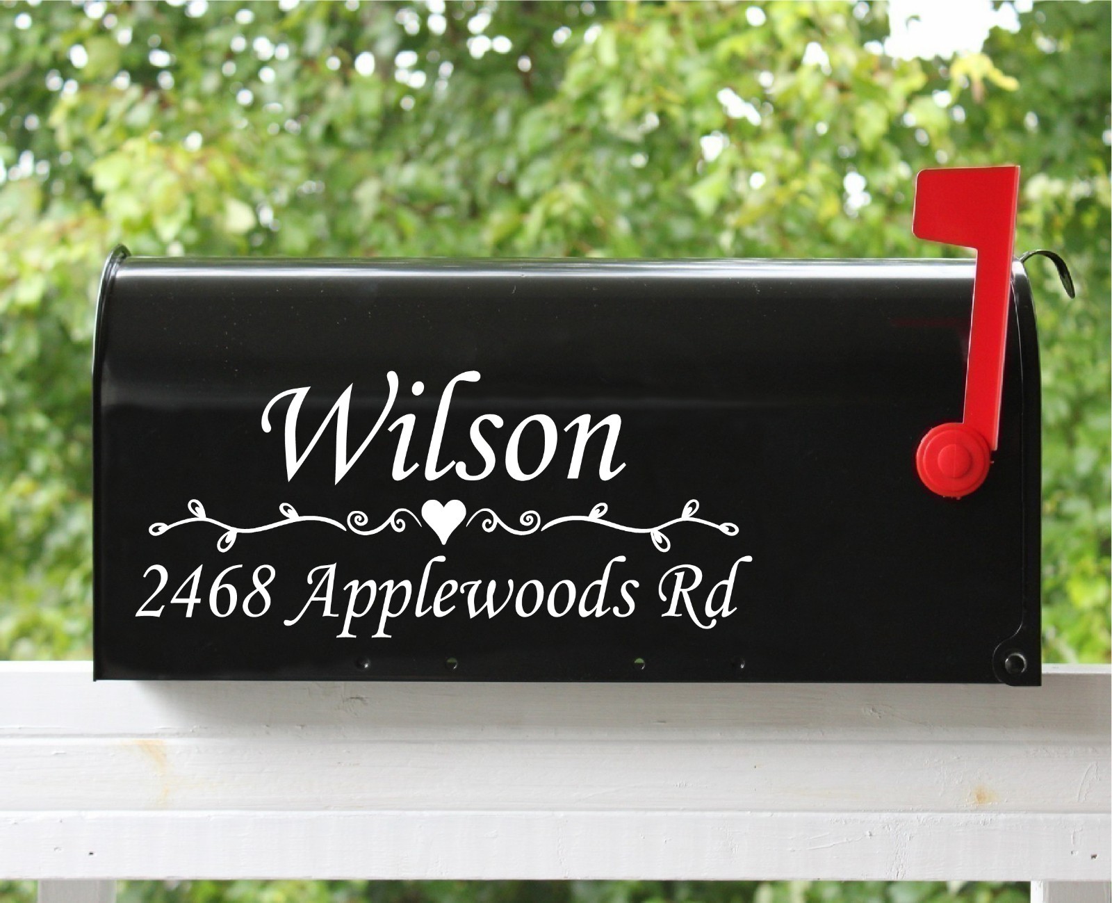 Set of 2 Custom Mailbox Decals 11"x4.75" – Heart & Vines Name Address – 12 Fonts