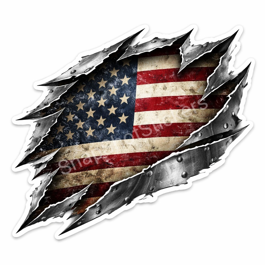 Ripped Metal American Flag Vinyl Sticker Decal Patriotic Truck Car
