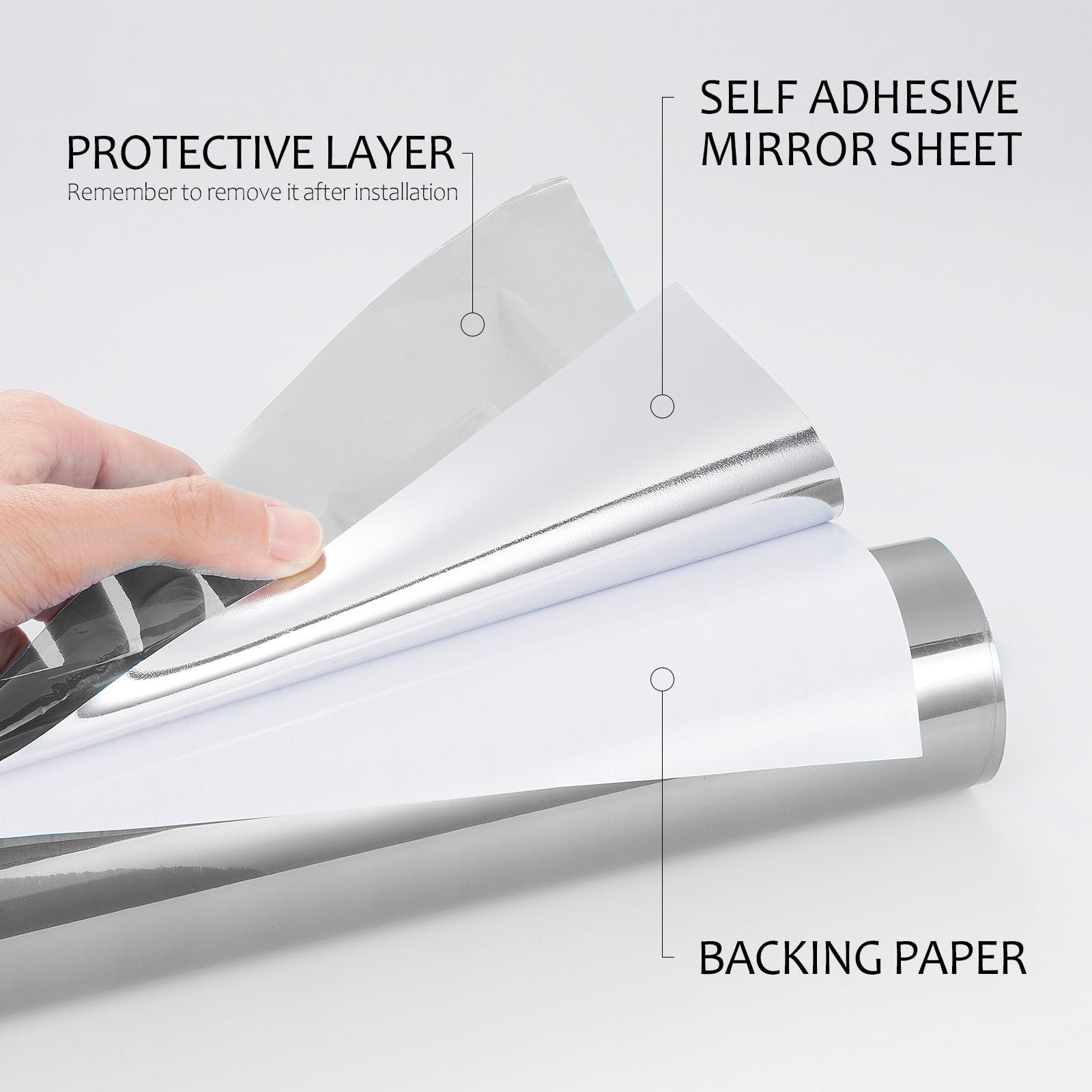 Large Flexible Mirror Stickers 24"x160" Self-Adhesive Wall Decor Peel & Stick Re