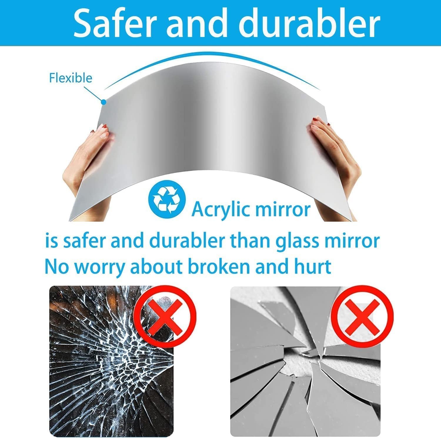 16"x12" Acrylic Mirror Sheet – Flexible Self-Adhesive Wall Decor, Non-Glass Tile