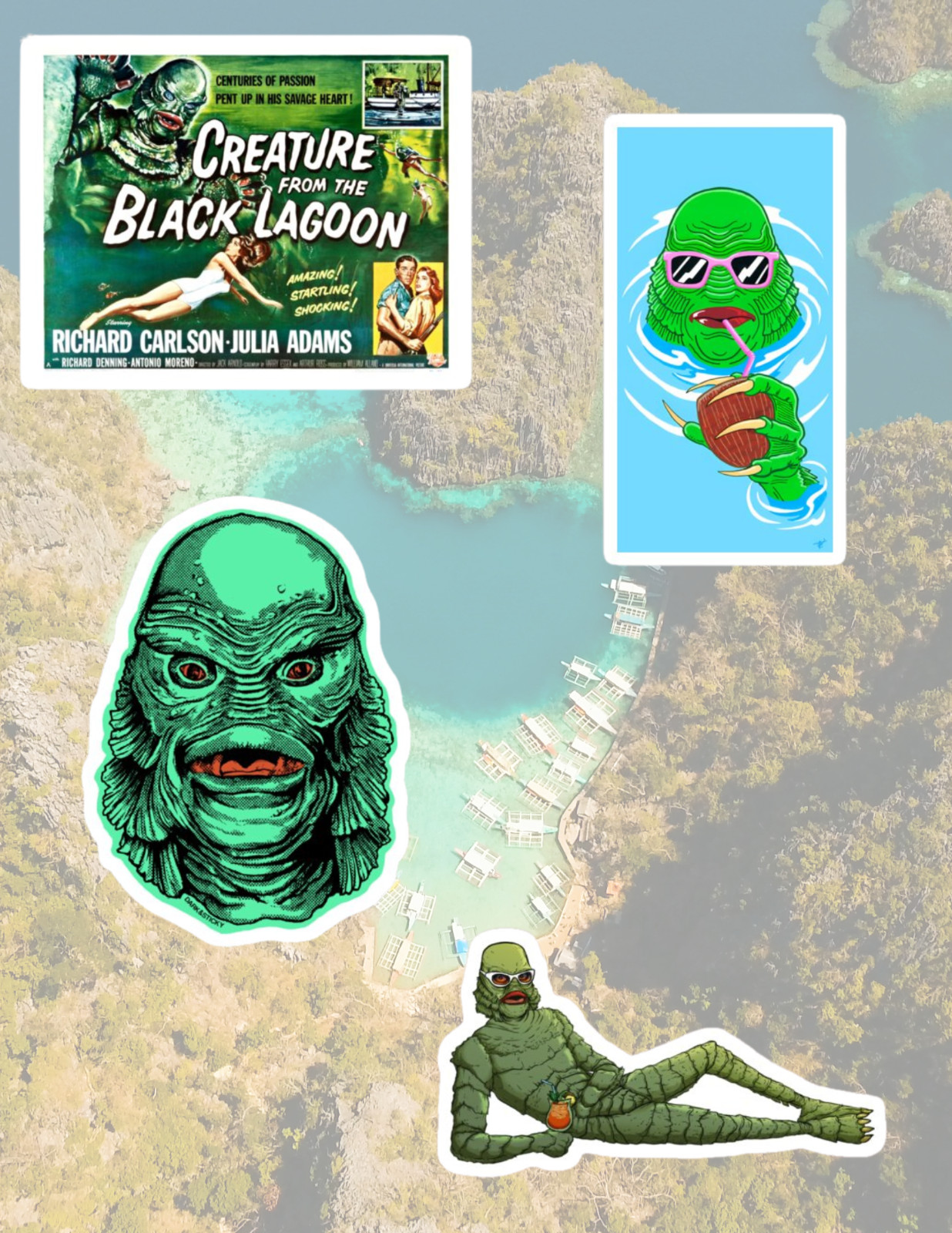 The Creature From The Black Lagoon Retro Horror Movie 4pc Sticker Pack