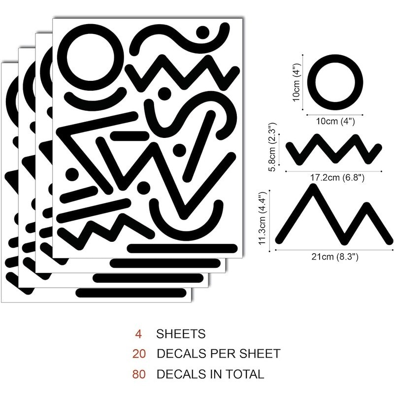 Removable Waterproof Wall Decals Easy Peel Stick Geometric Decor Four Sheets New