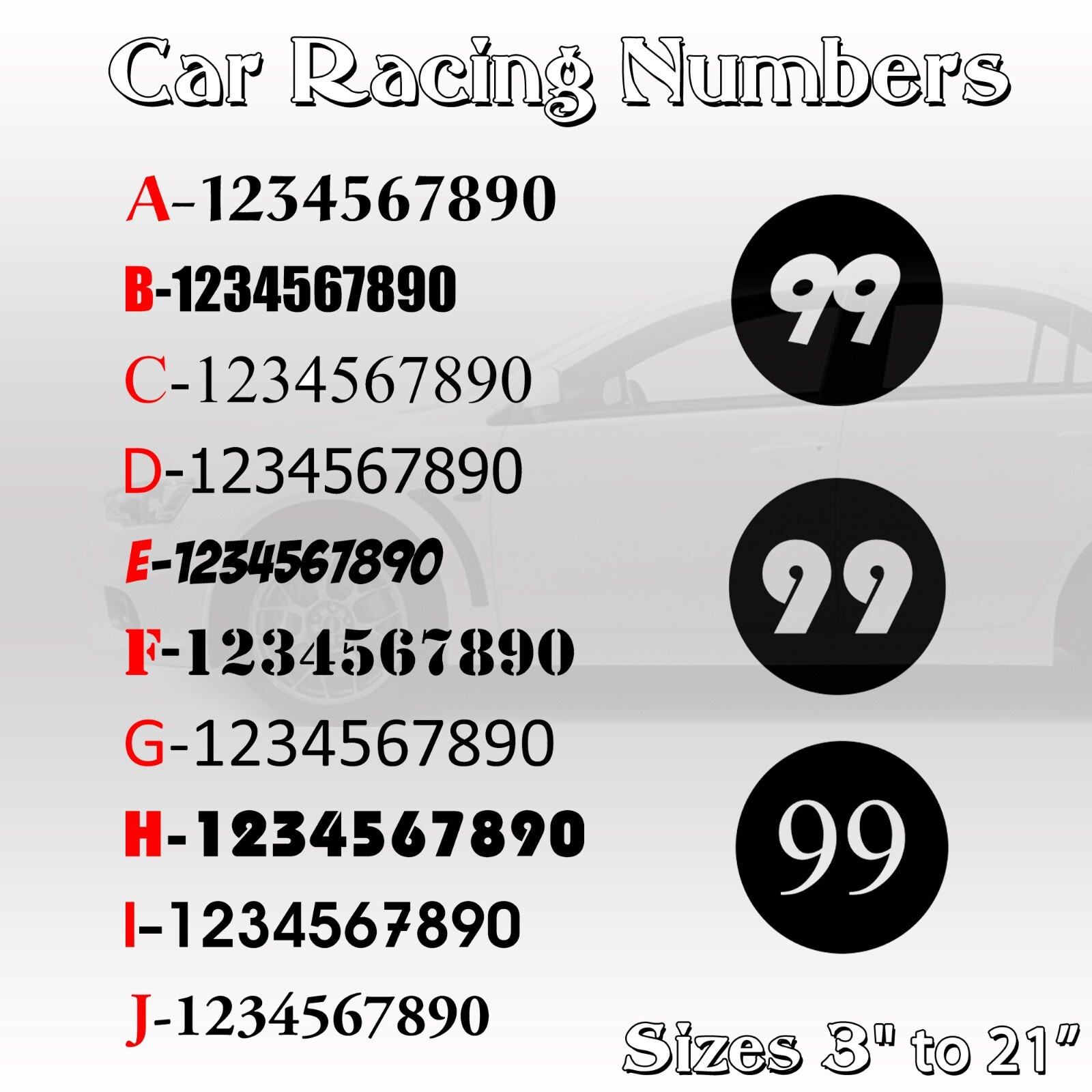 2 pack Racing Car numbers circle door custom number rally sport die-cut decal V2