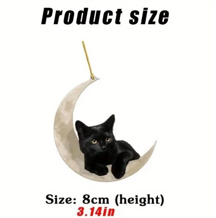 Car Black Cat Hanging Moon Ornament Decor Car Home Hanging Anywhere