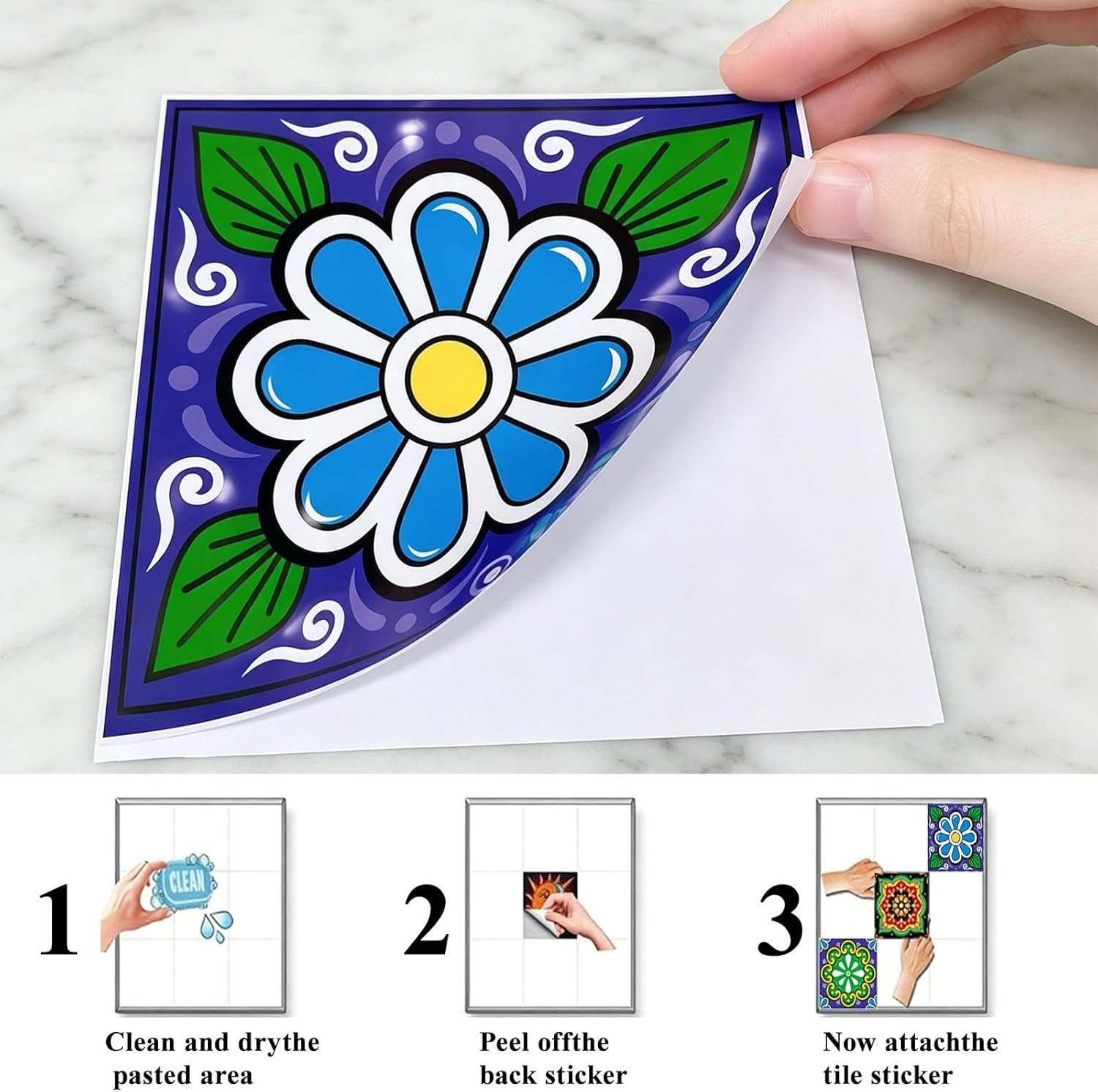 30 Pcs Mexican Talavera Tile Sticker Peel and Stick,4X4 Inch Waterproof Tile Sti