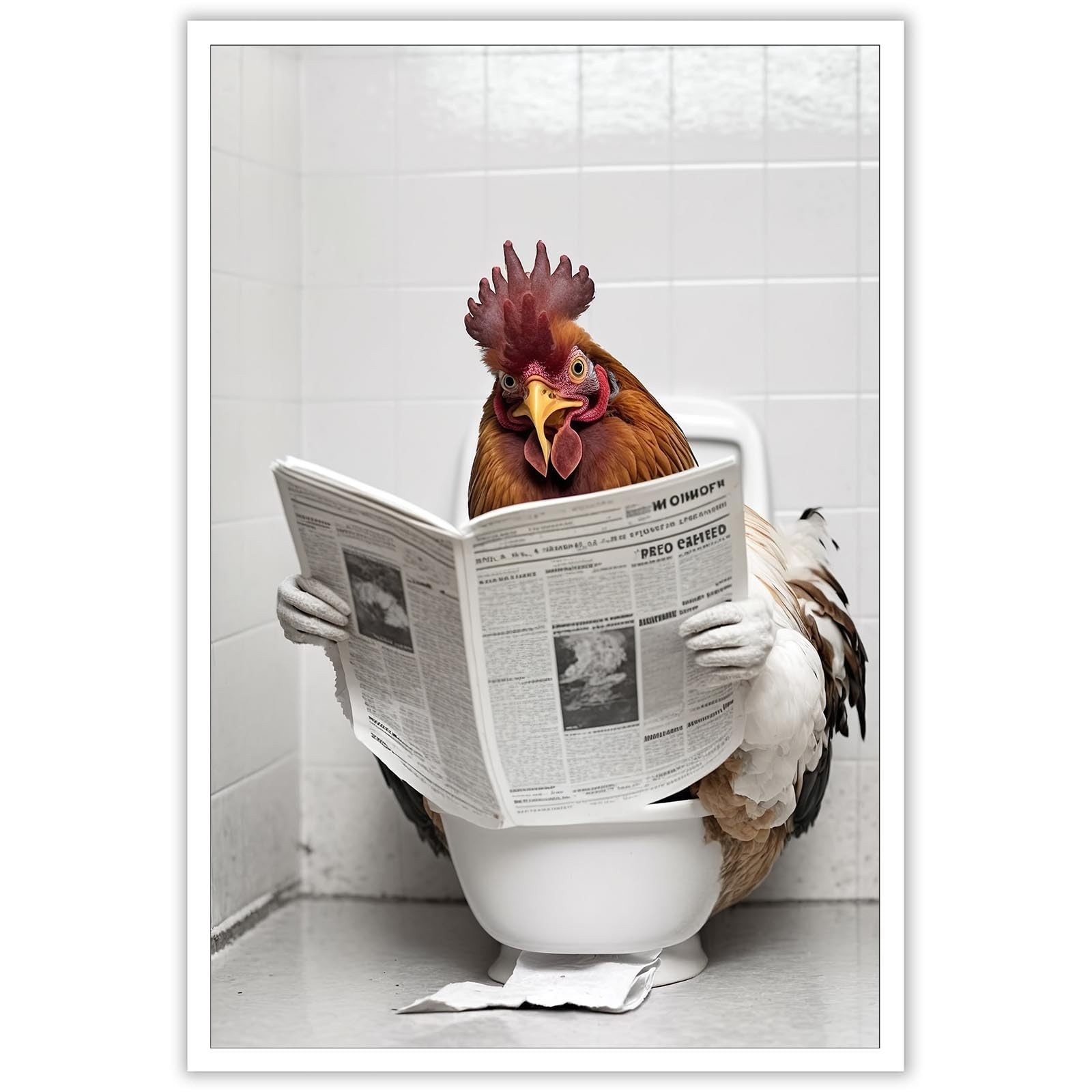 KOEUIRW Funny Chicken Bathroom Canvas Wall Art Cute Chicken In Toilet Posters…