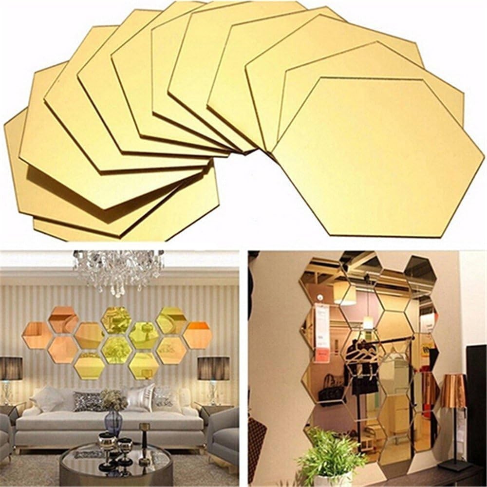 Mirror Wall Stickers – 12PCS Hexagon Art DIY Decorative Acrylic Sheet Plastic Ti